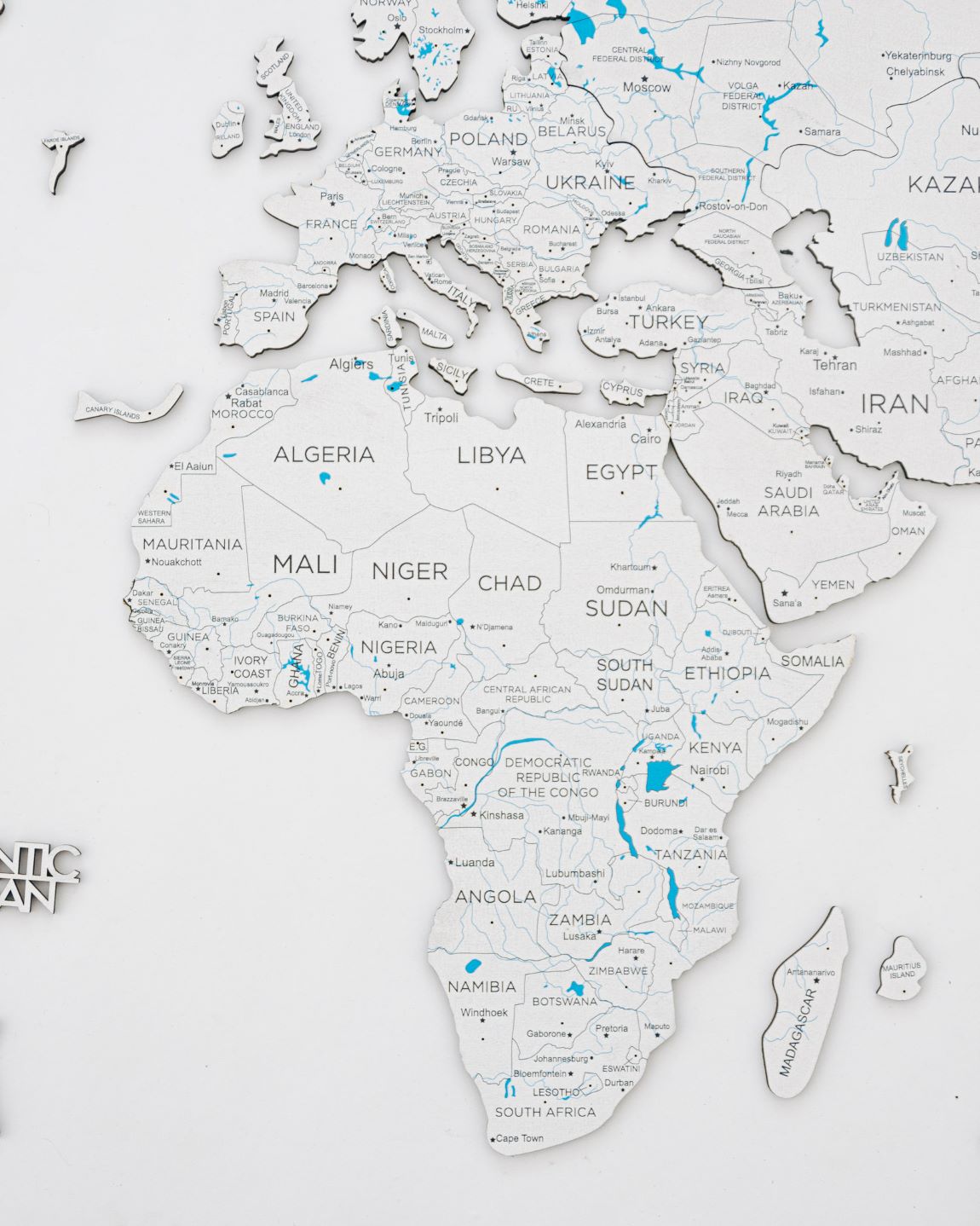 2D Wooden World Map White