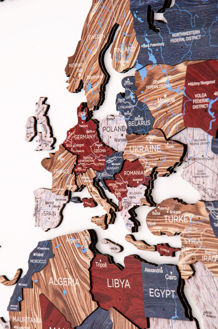 3D Wooden World Map Boho