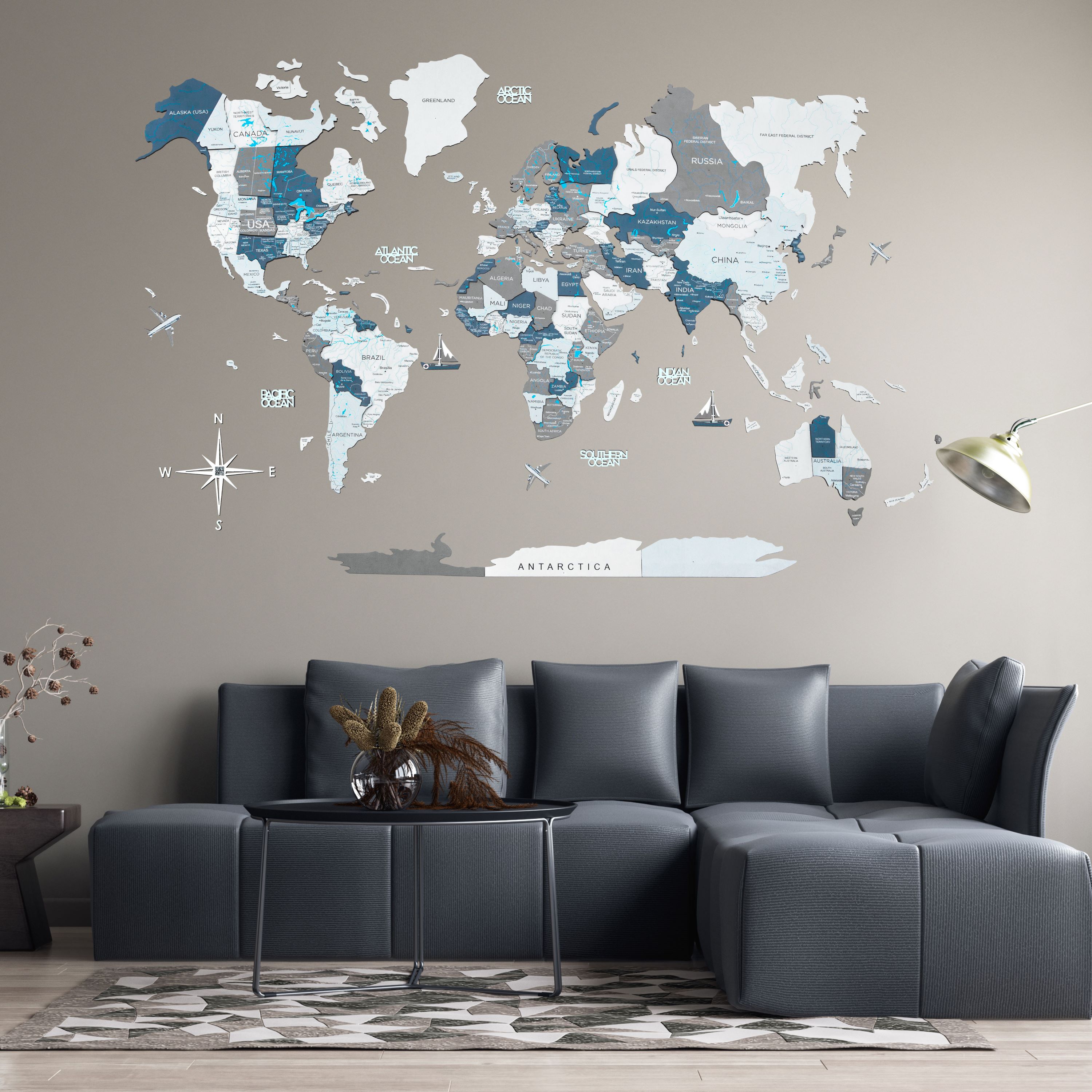 3D Wooden World Map Cruise