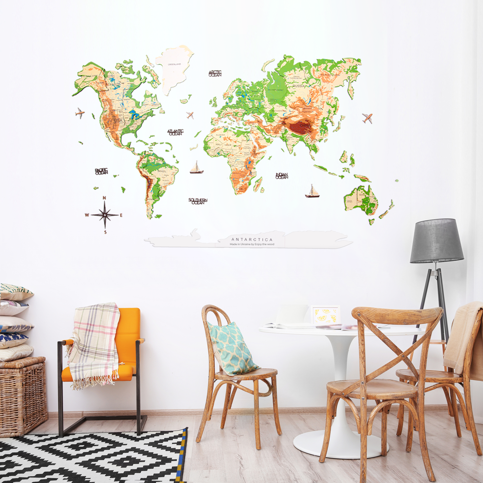 2D Wooden World Map Physical