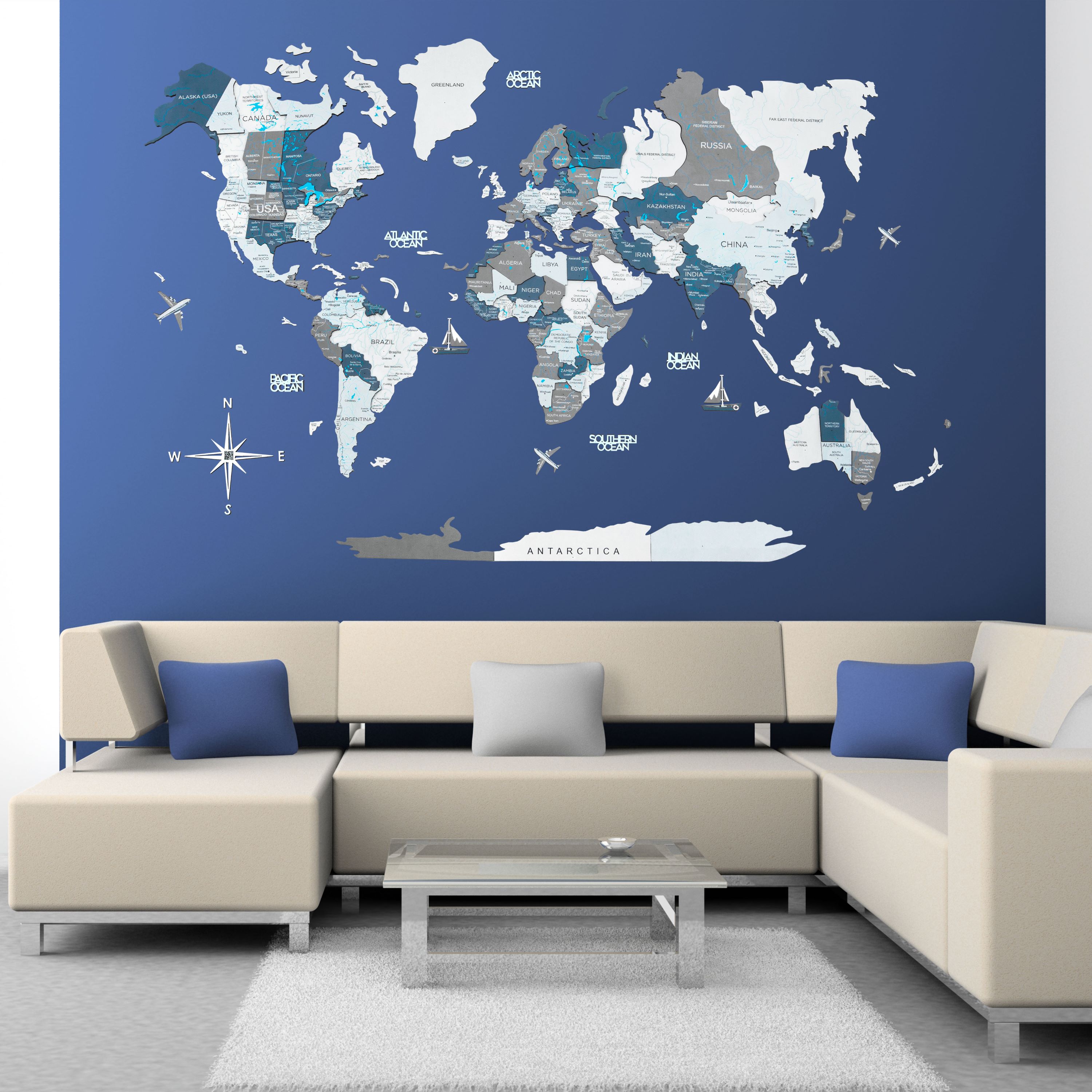 3D Wooden World Map Cruise