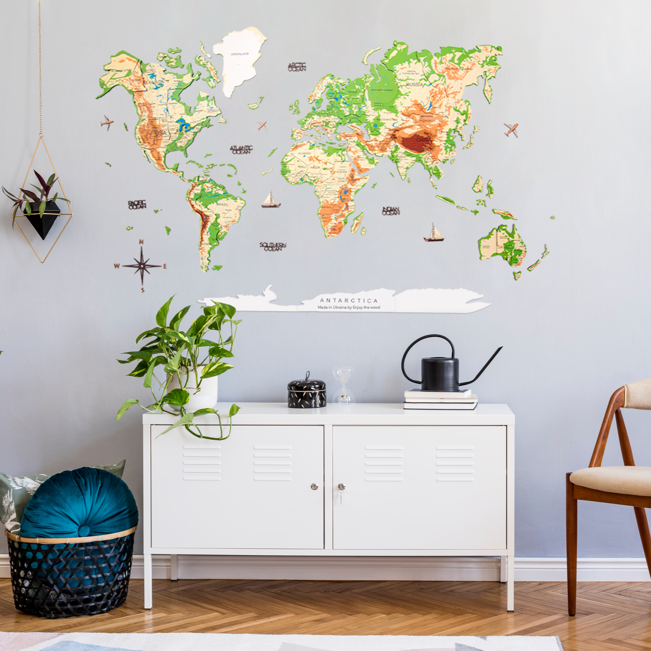 3D Wooden World Map Physical