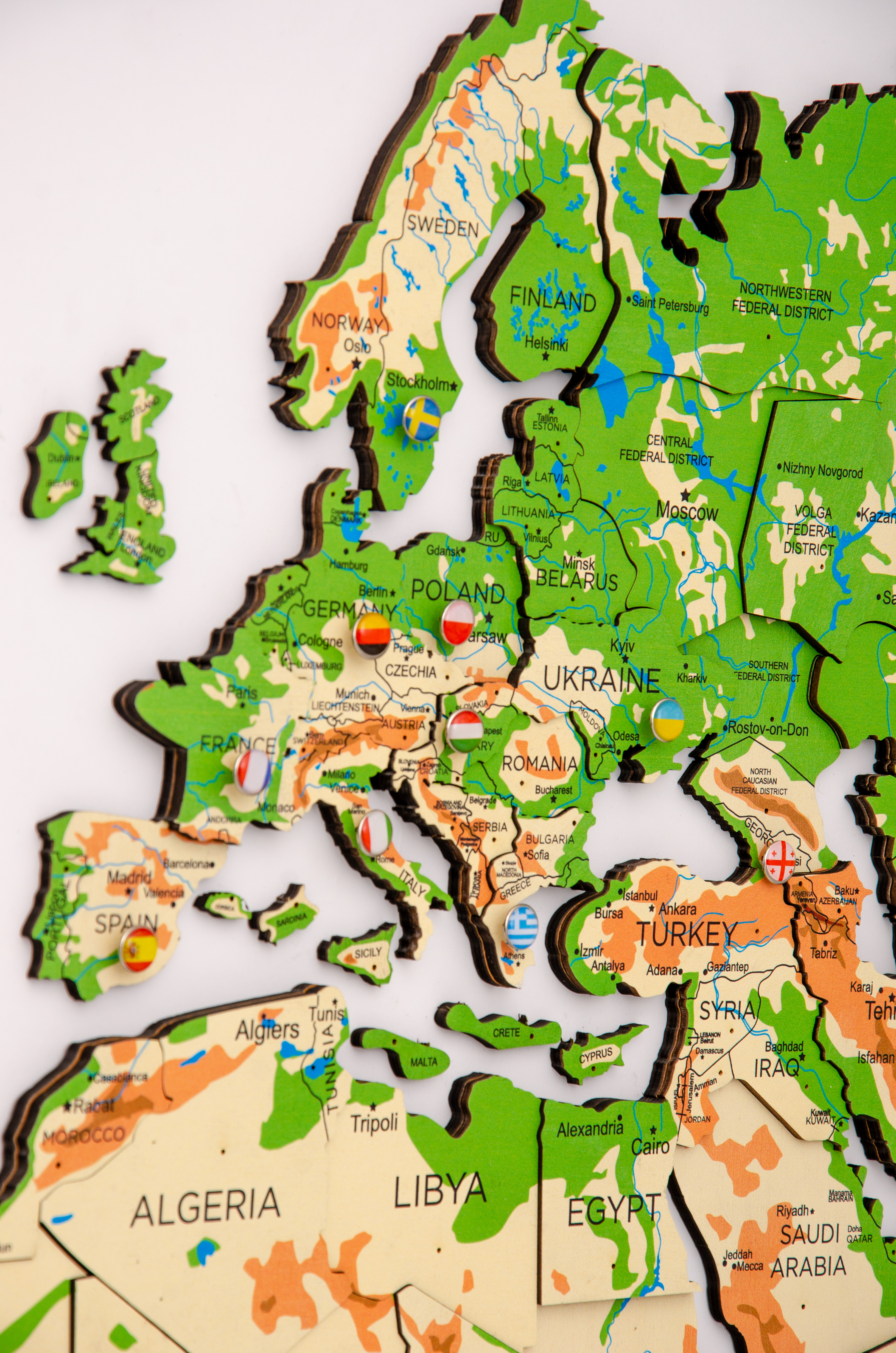 3D Wooden World Map Physical