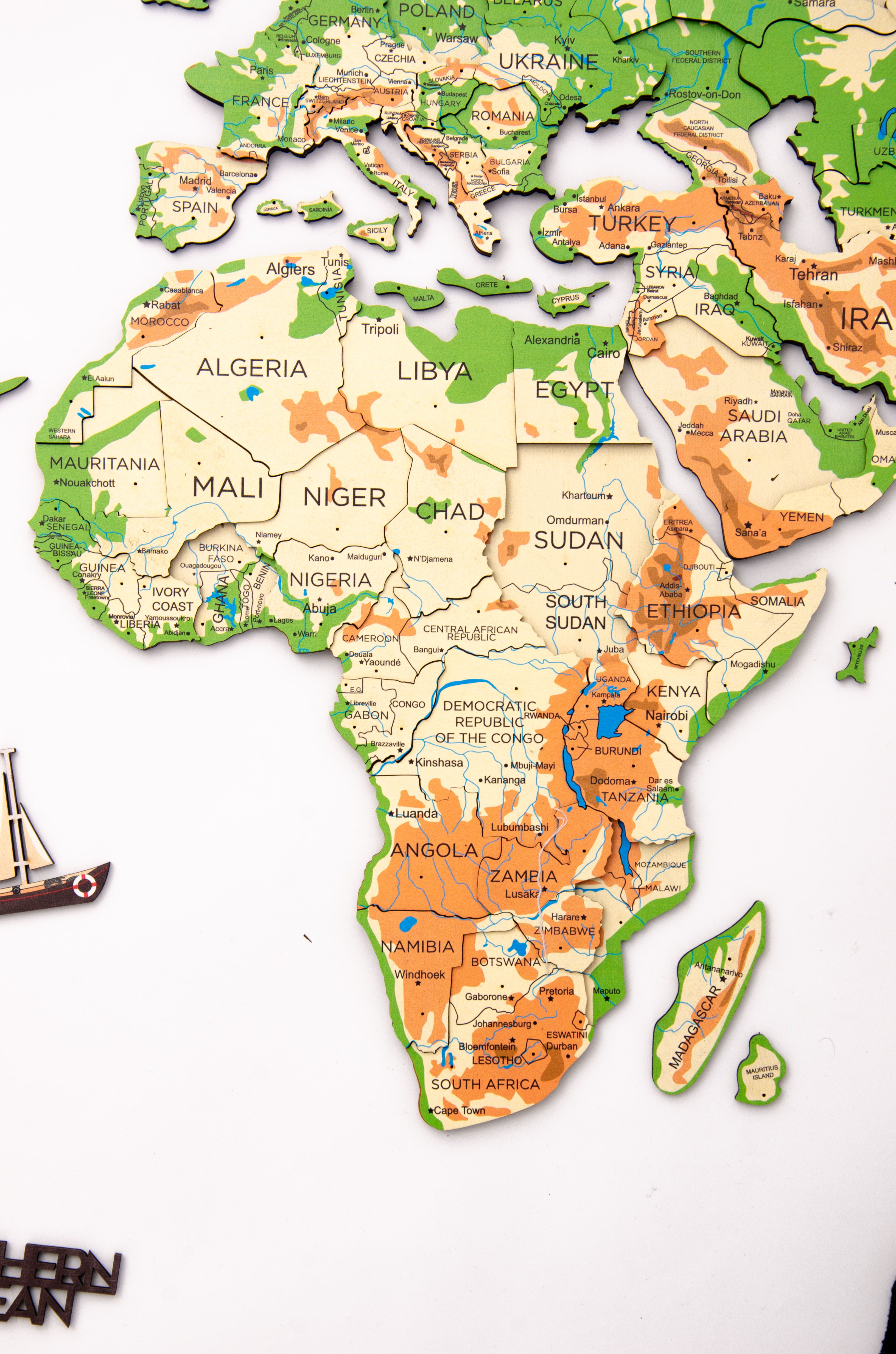 3D Wooden World Map Physical