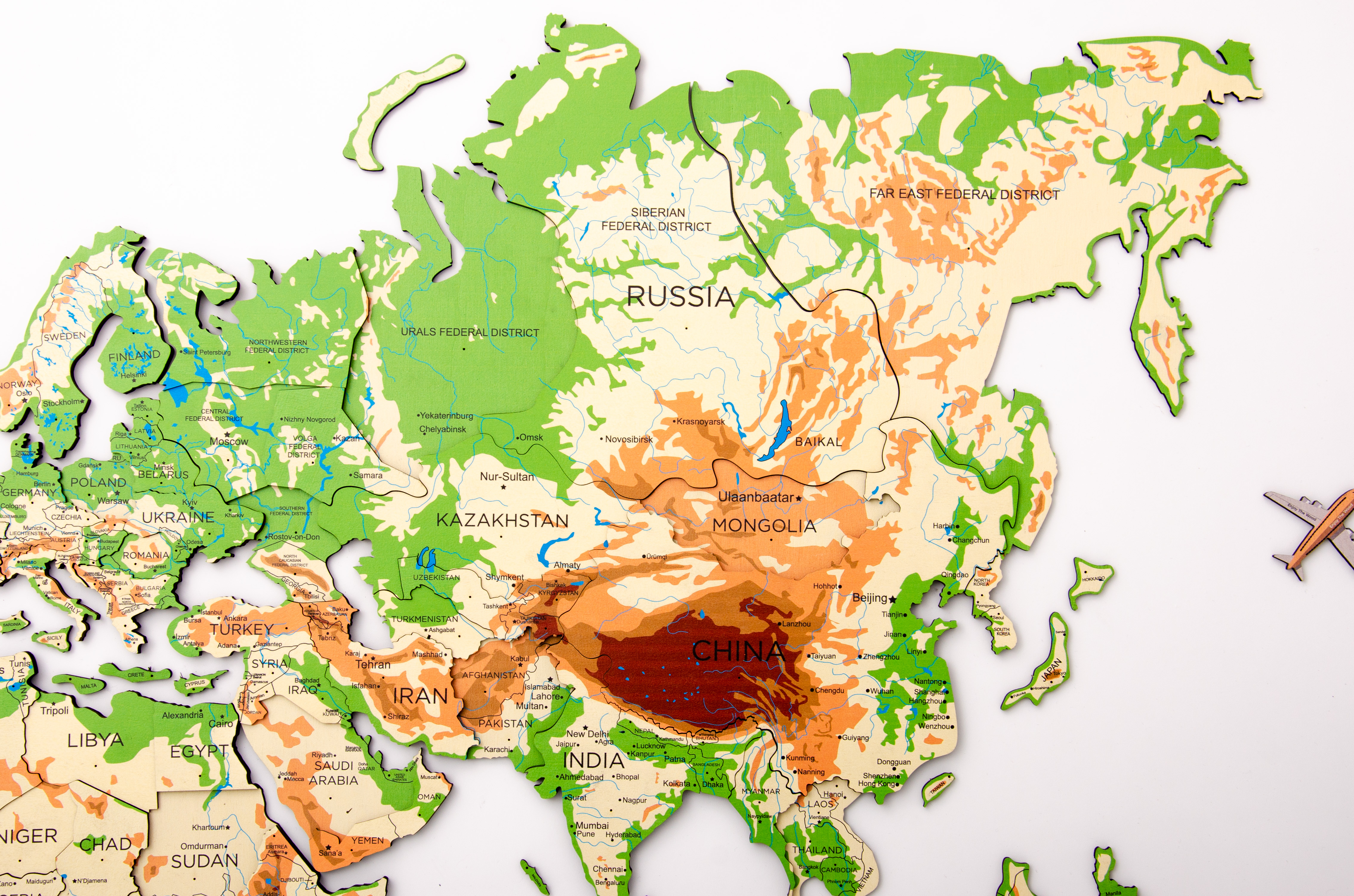 3D Wooden World Map Physical