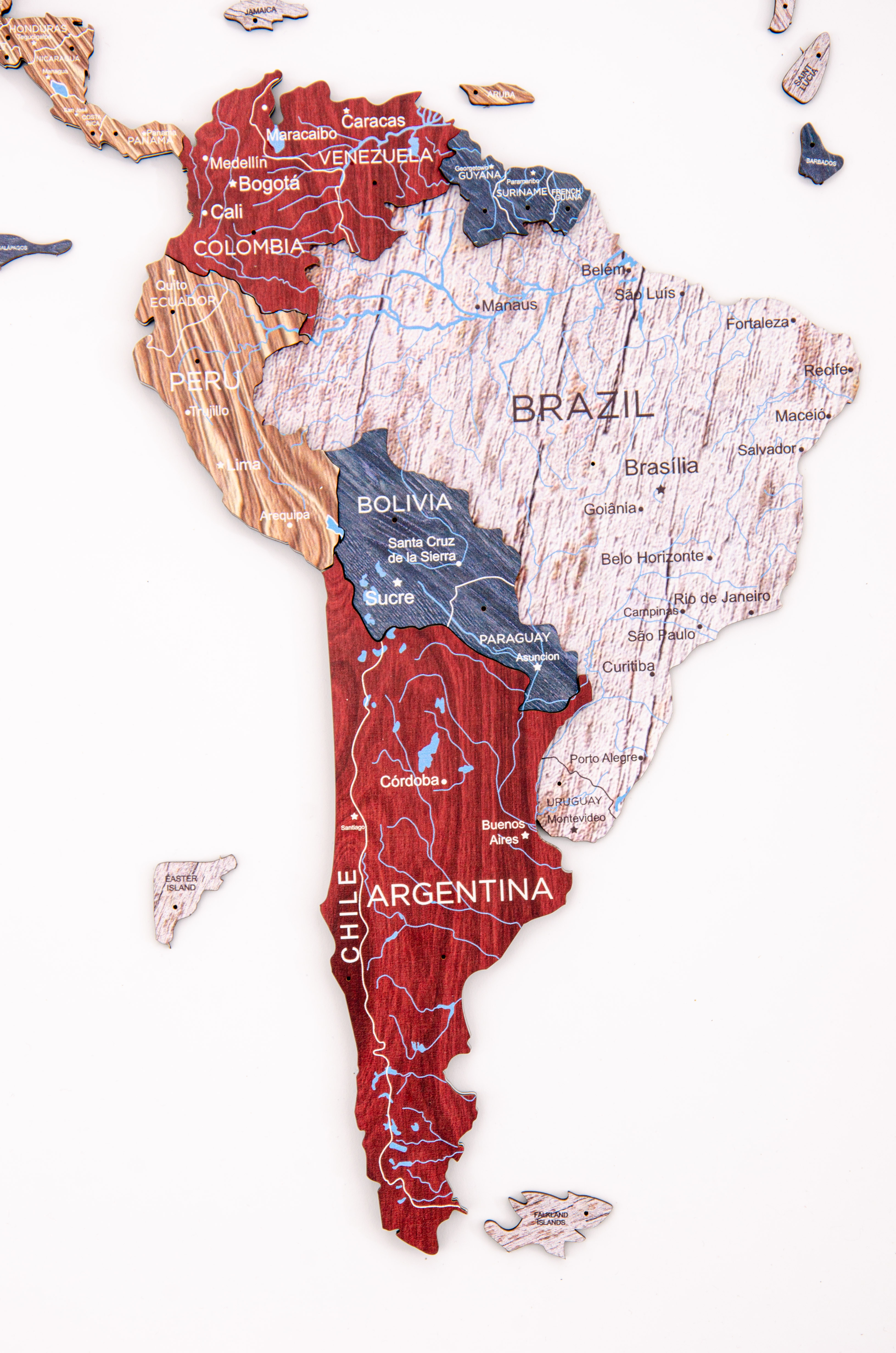 3D Wooden World Map Boho