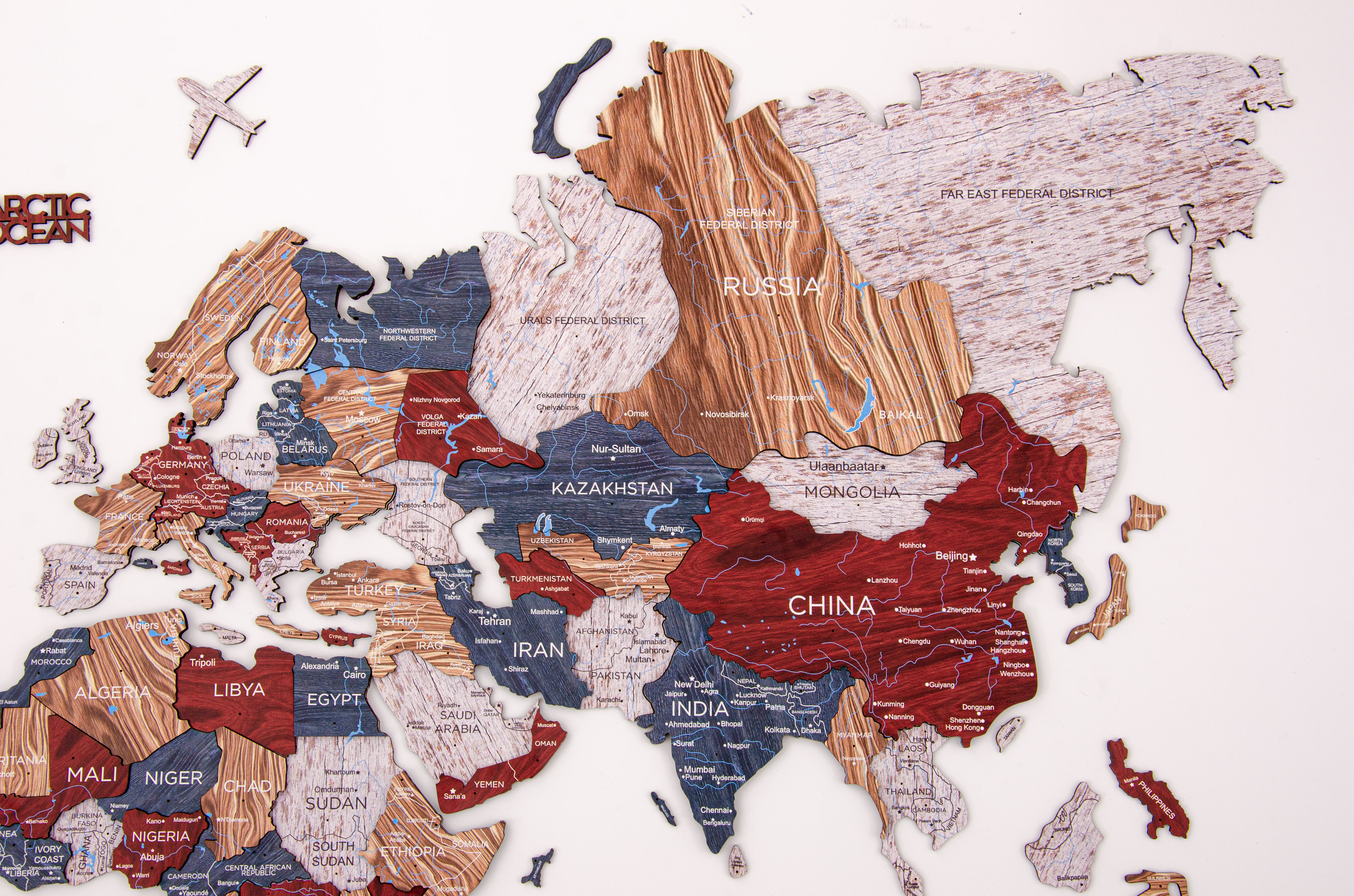 3D Wooden World Map Boho