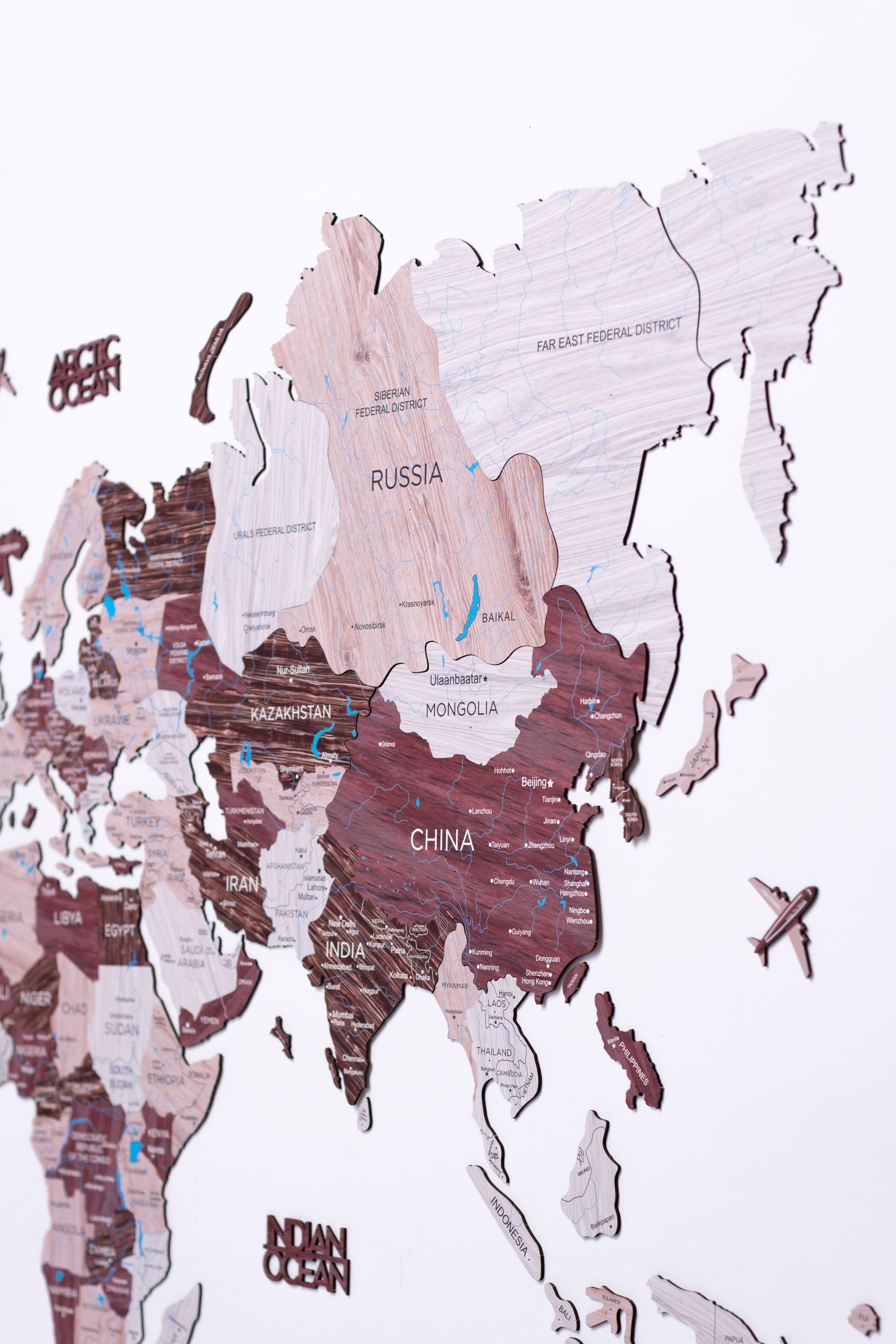 2D Wooden World Map Cappuccino