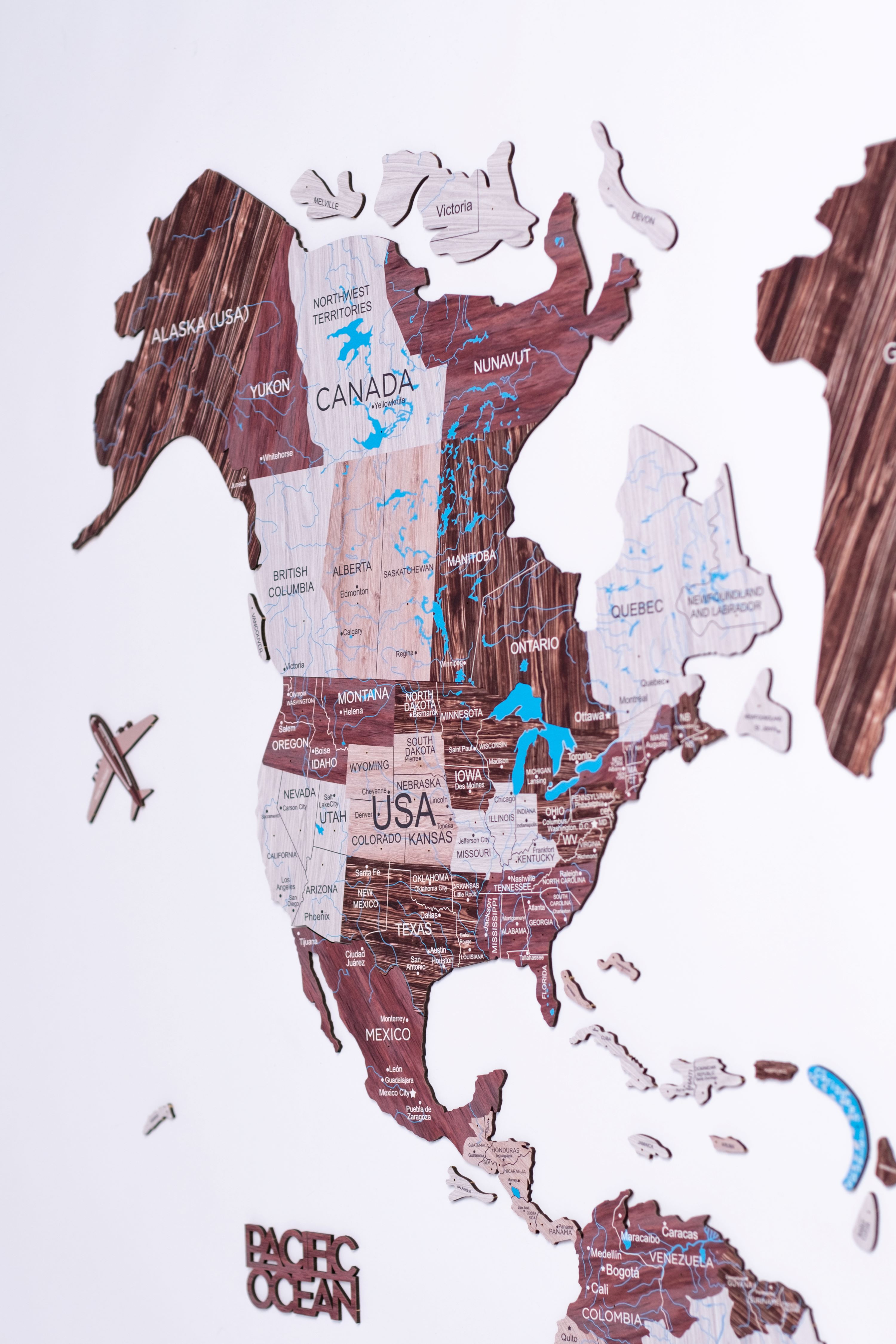 2D Wooden World Map Cappuccino