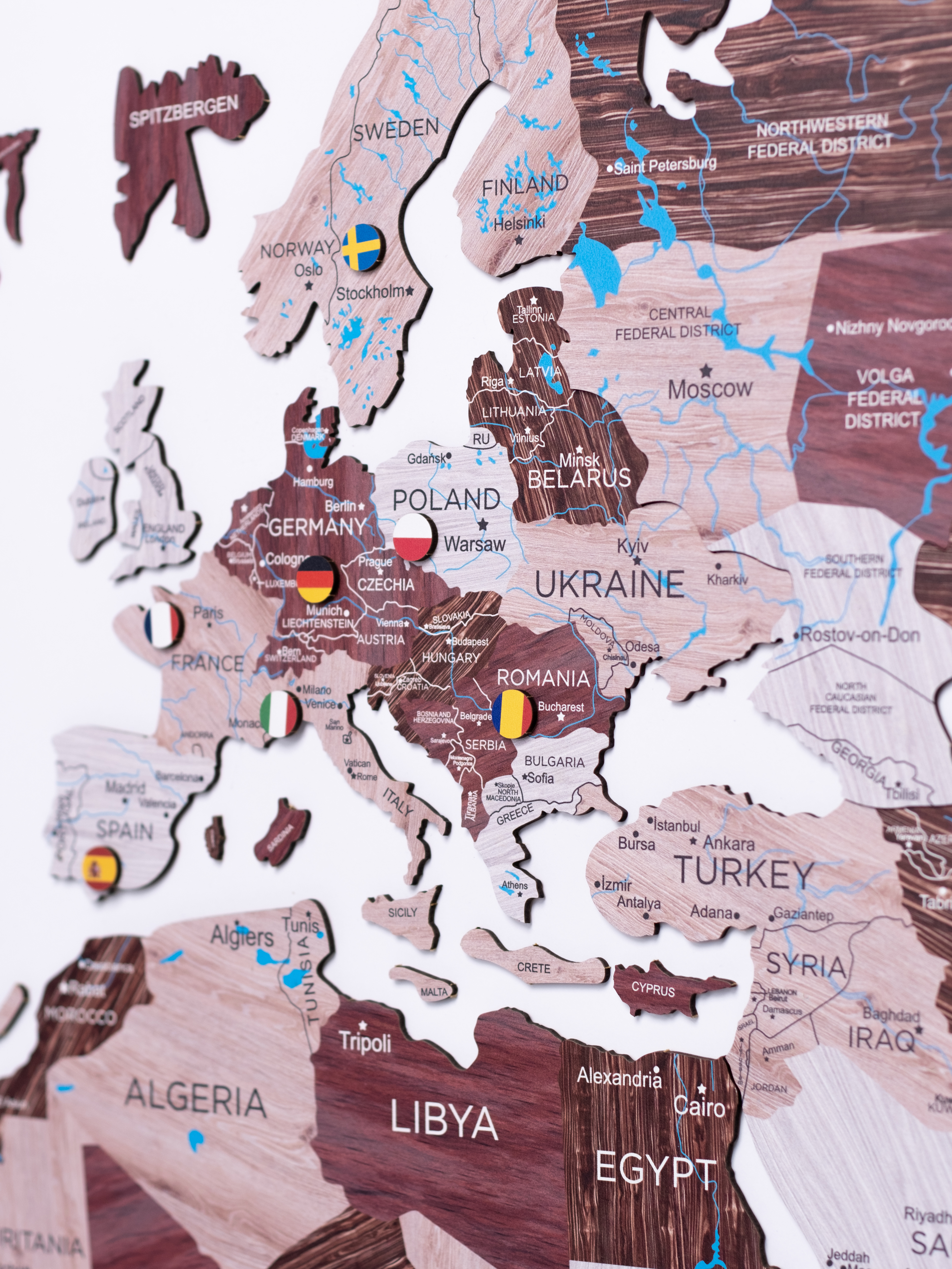 2D Wooden World Map Cappuccino