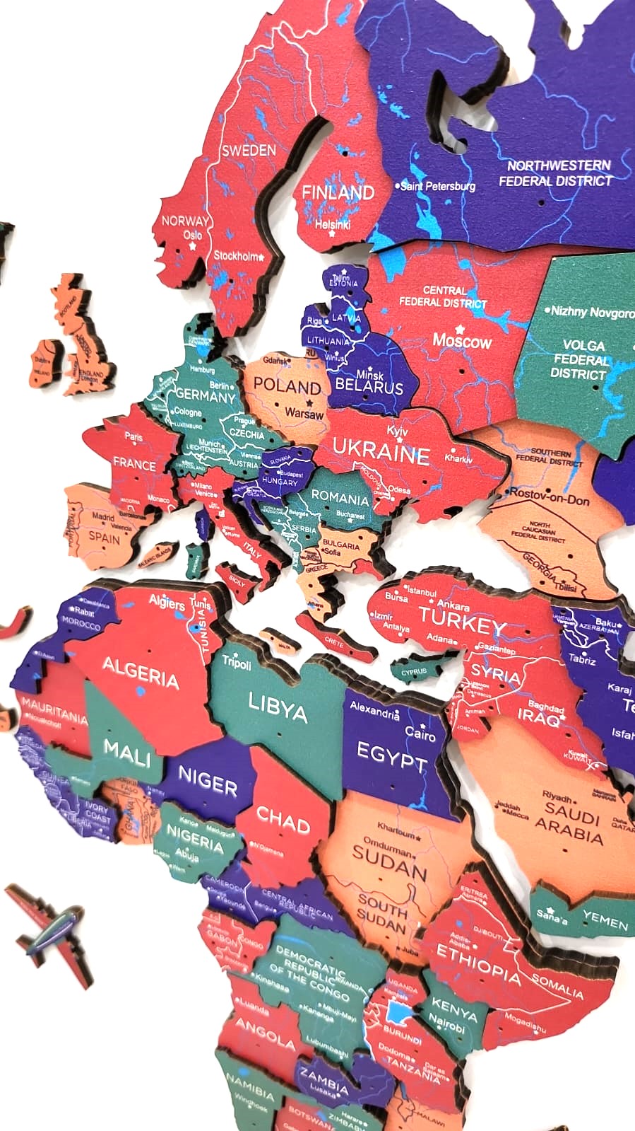 3D Wooden World Map Jungle