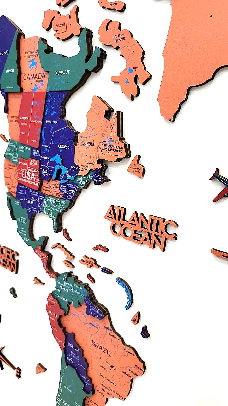 3D Wooden World Map Jungle