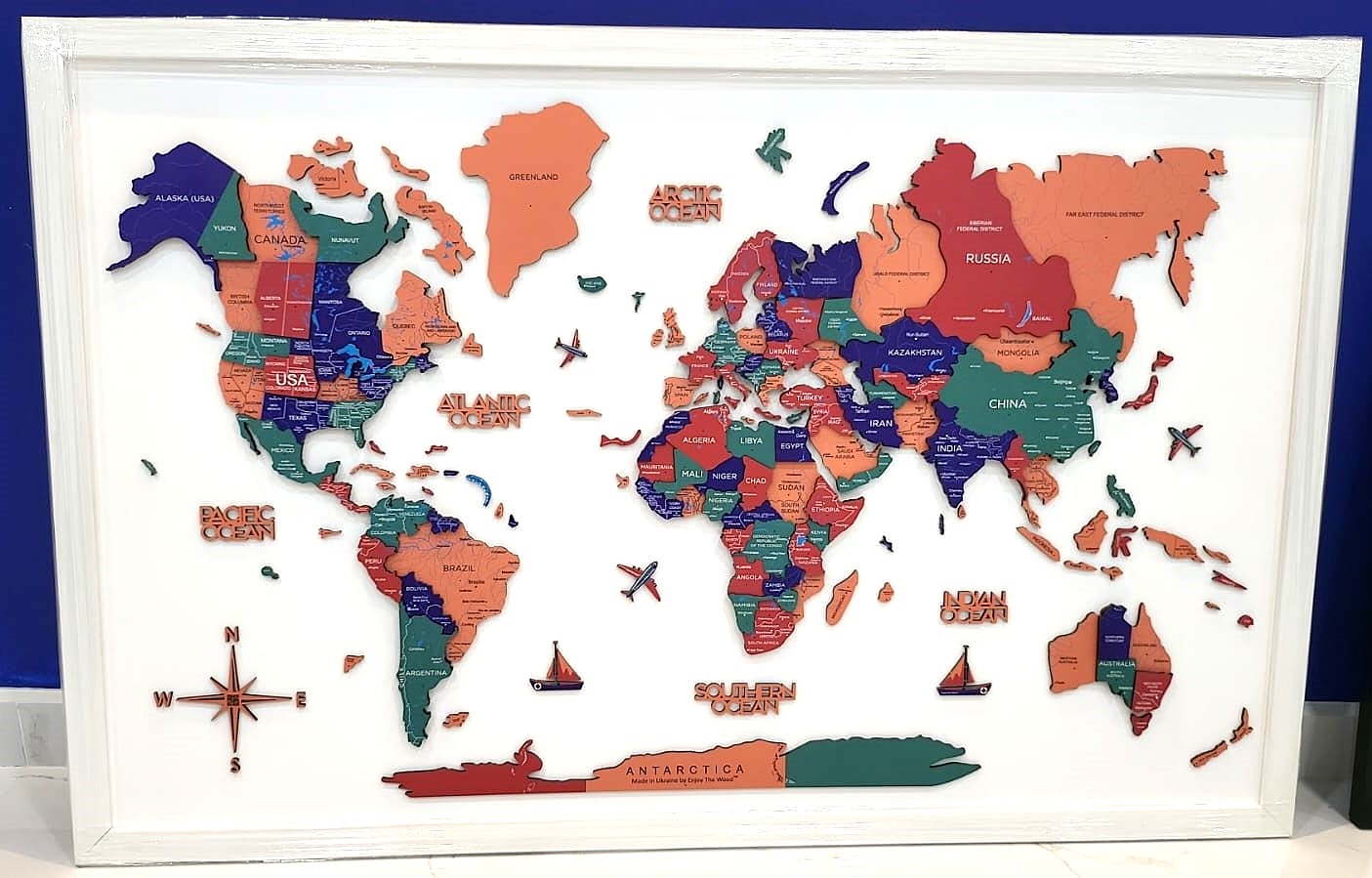 3D Wooden World Map Jungle