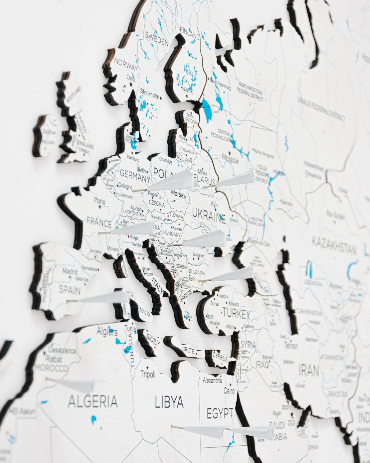 2D Wooden World Map White