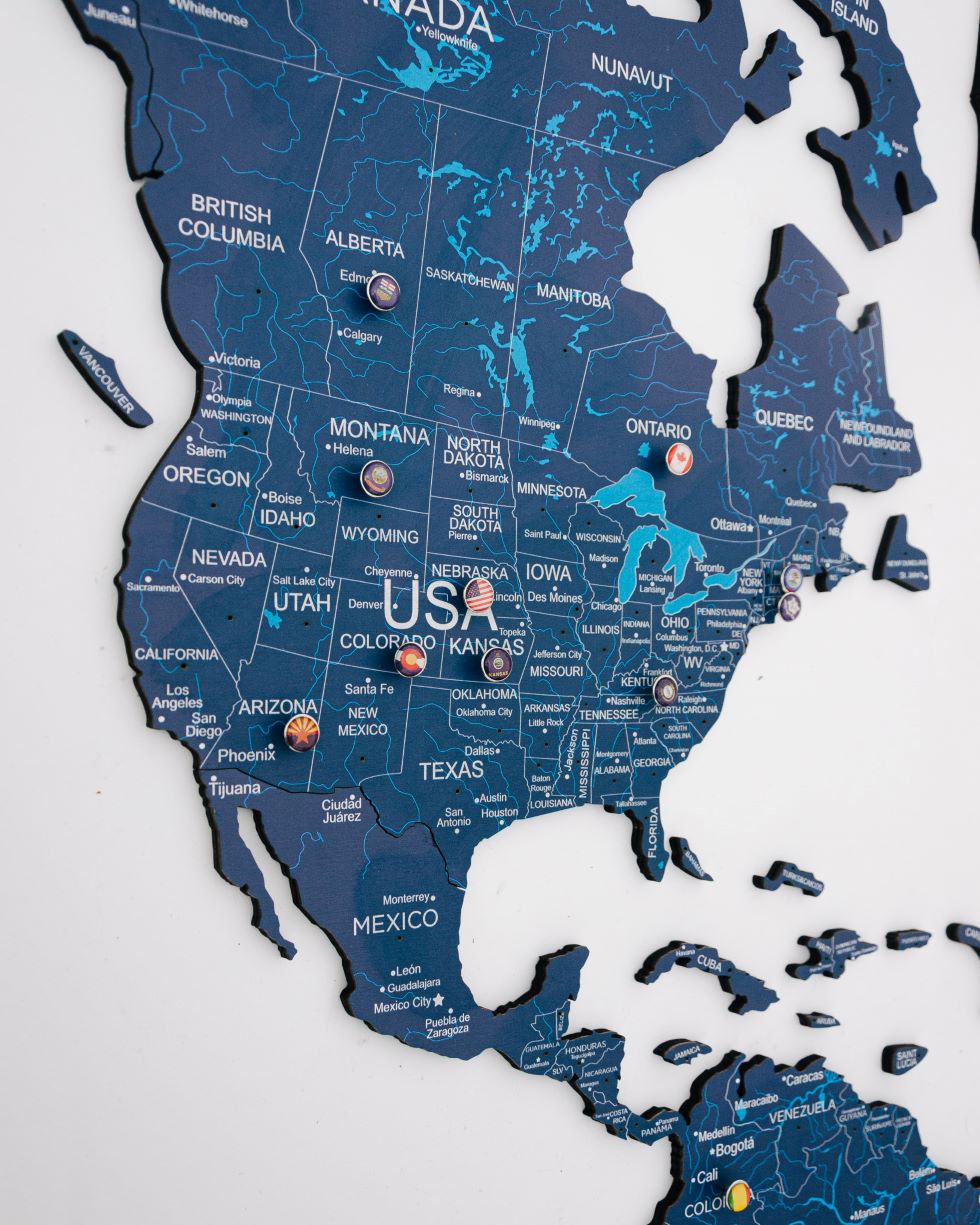 2D Wooden World Map Blue