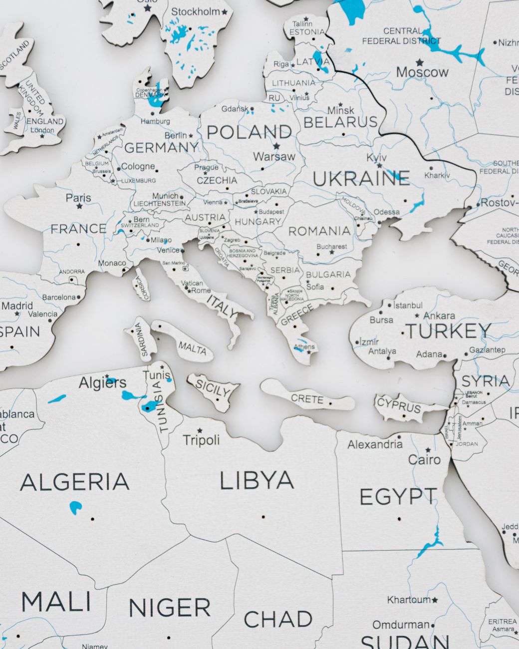 2D Wooden World Map White