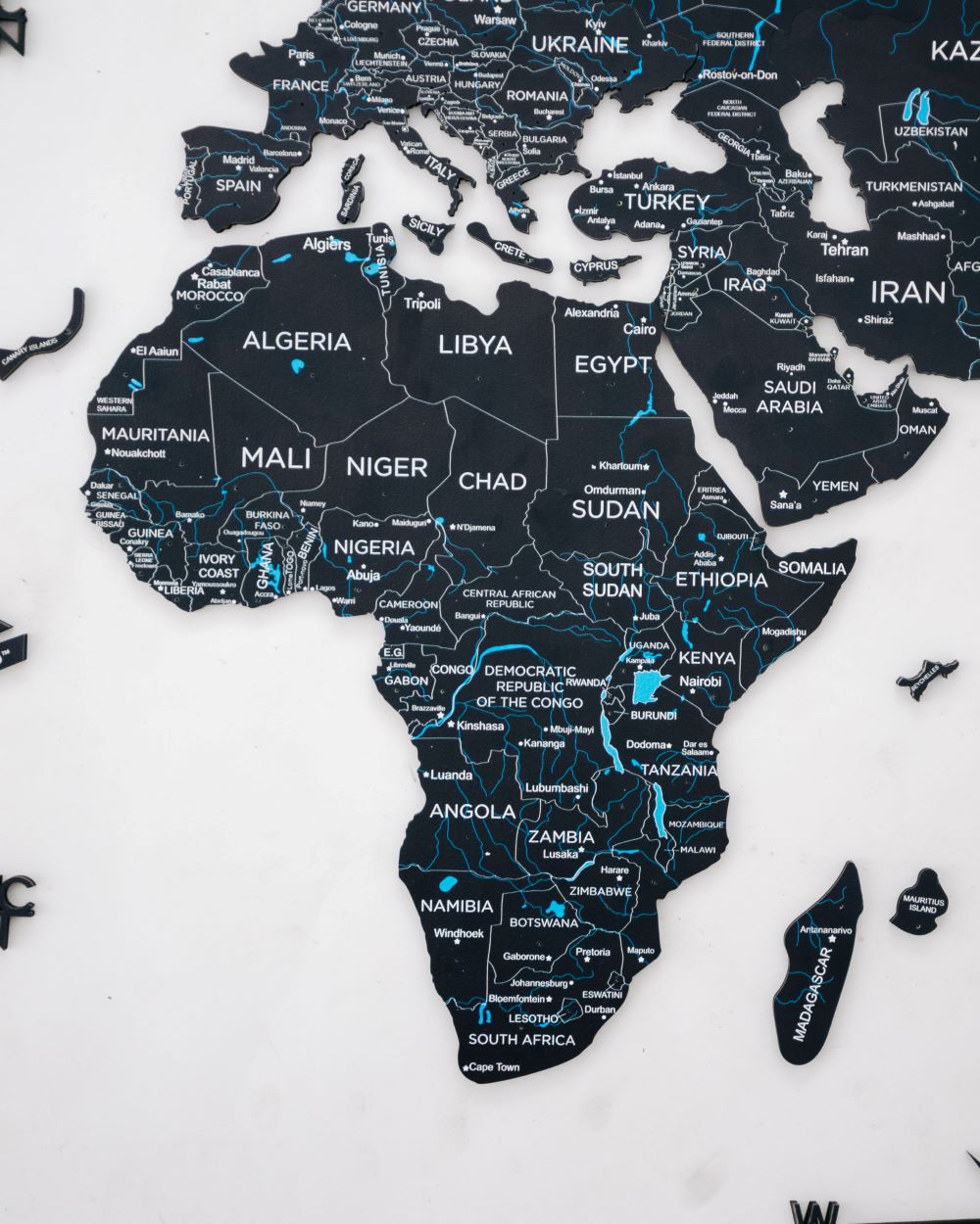 2D Wooden World Map Midnight