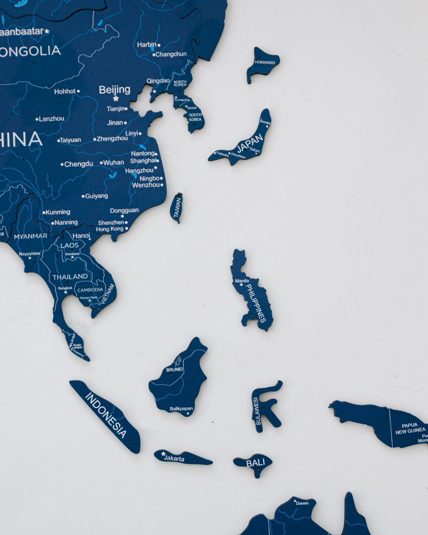 2D Wooden World Map Blue