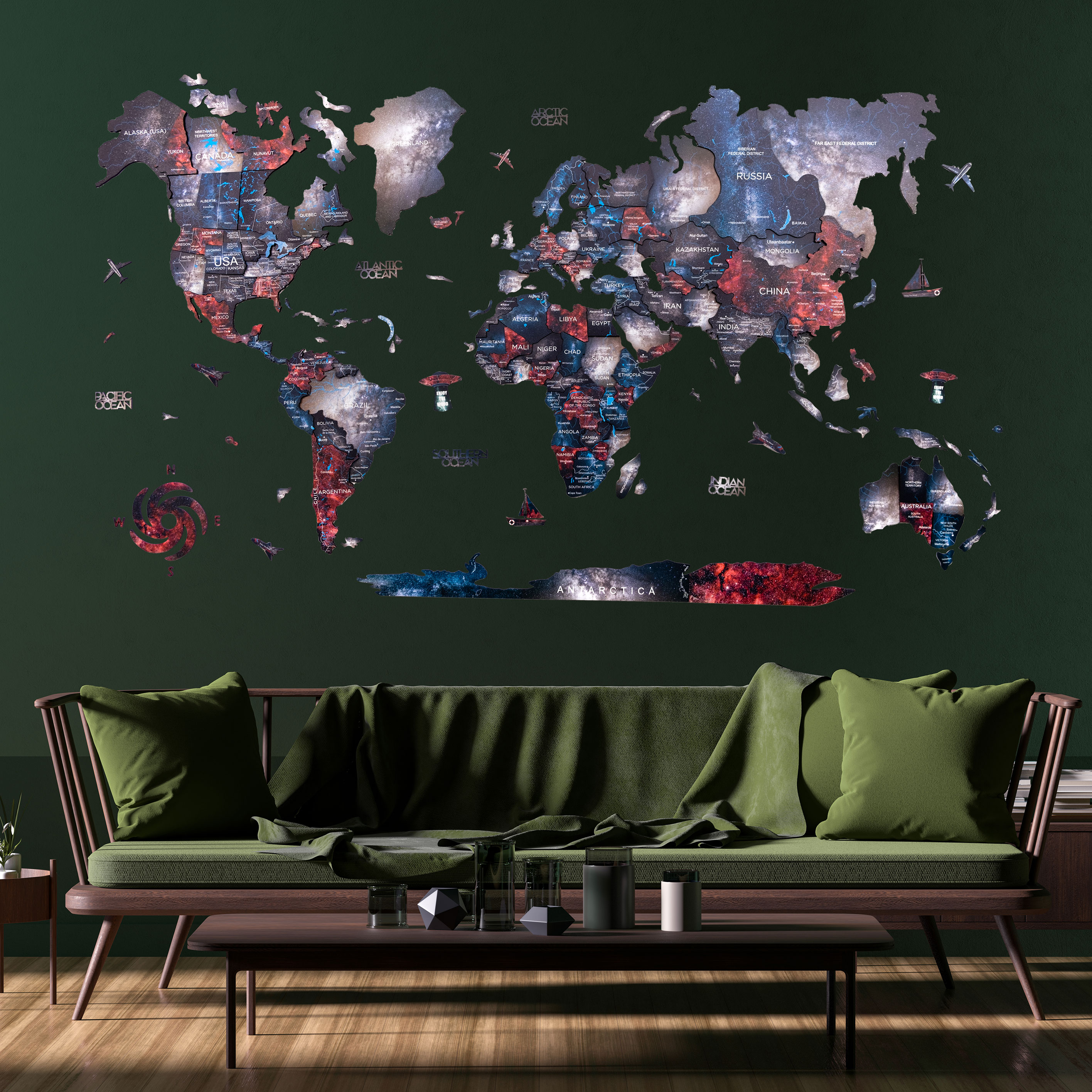 3D Wooden World Map Alcor