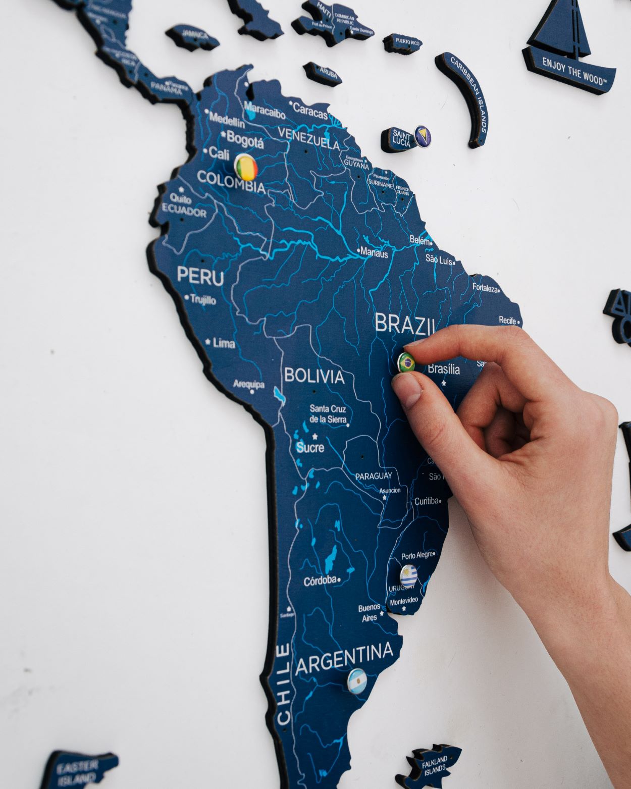 2D Wooden World Map Blue