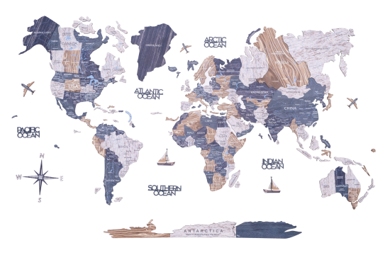 2D Wooden World Map Mystery