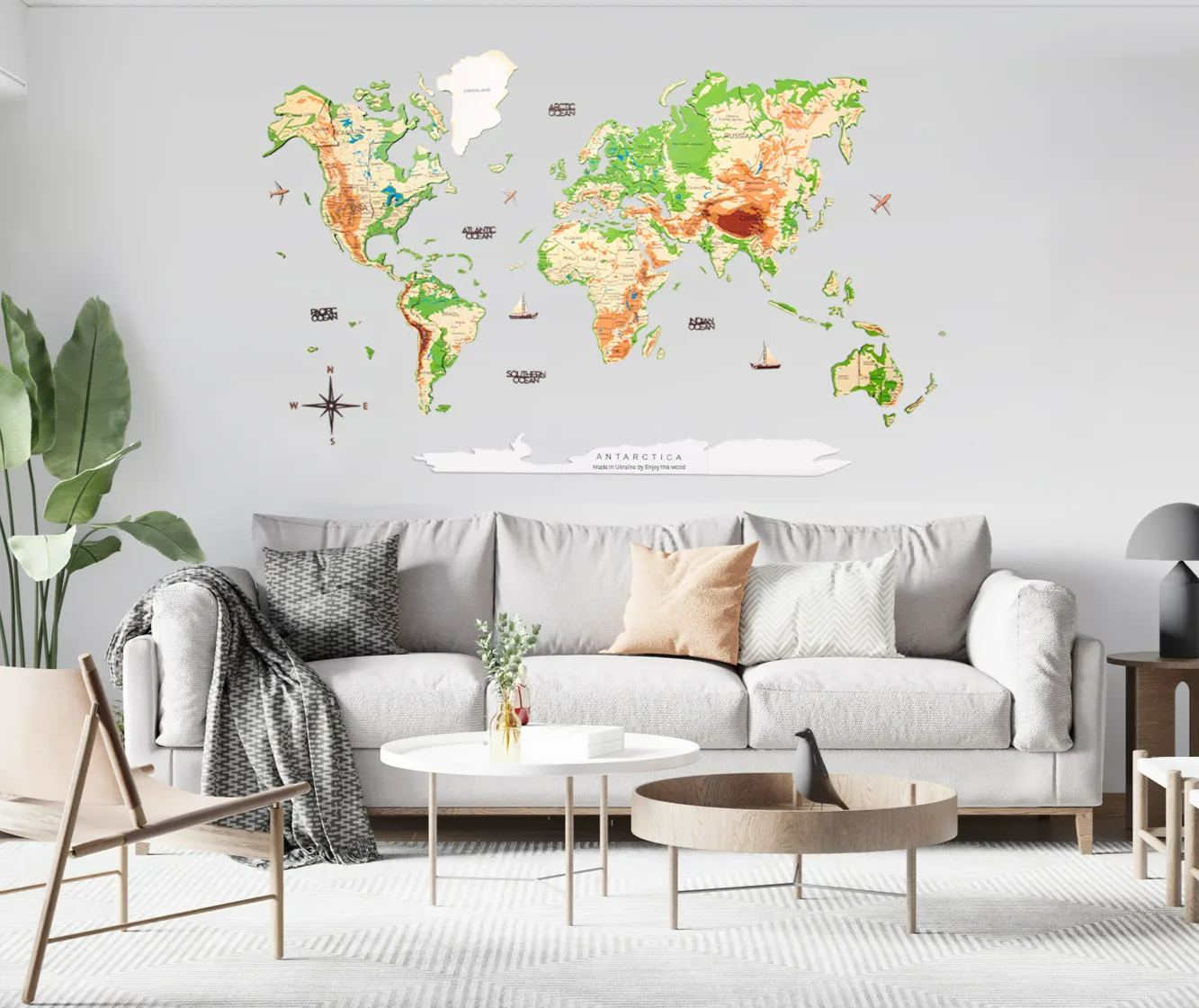 2D Wooden World Map Physical