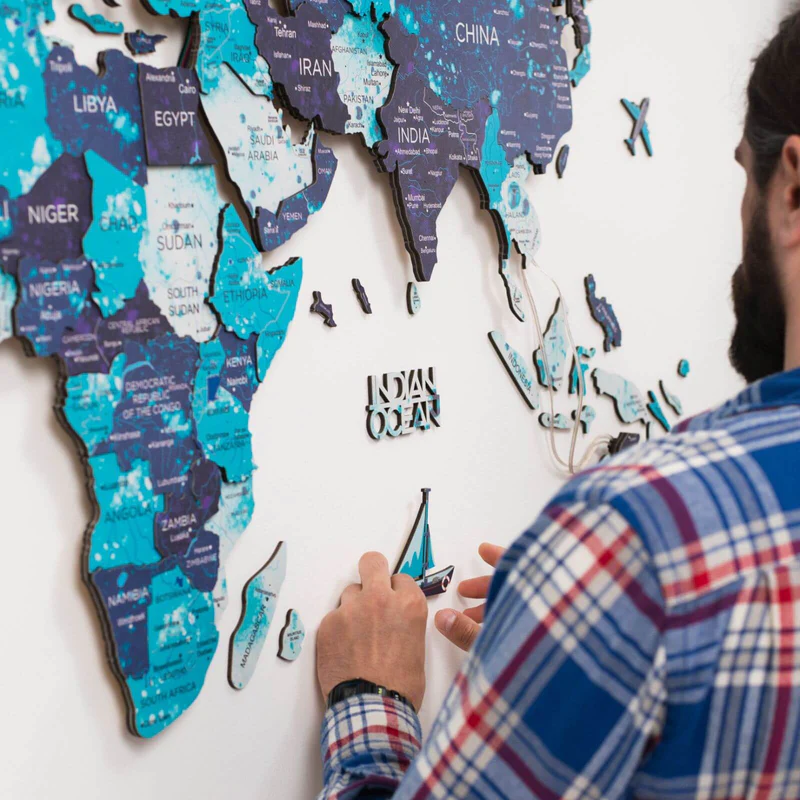 3D LED Wooden World Map Ocean