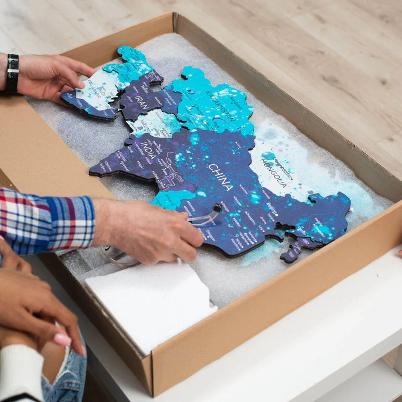 3D LED Wooden World Map Ocean