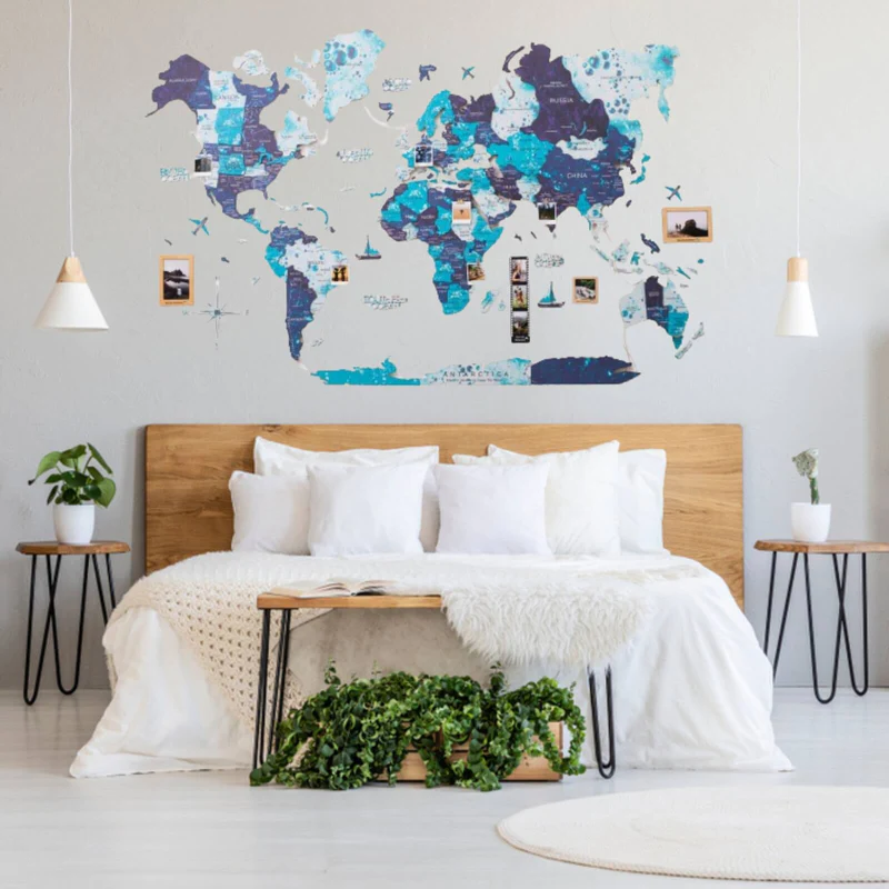 3D LED Wooden World Map Ocean