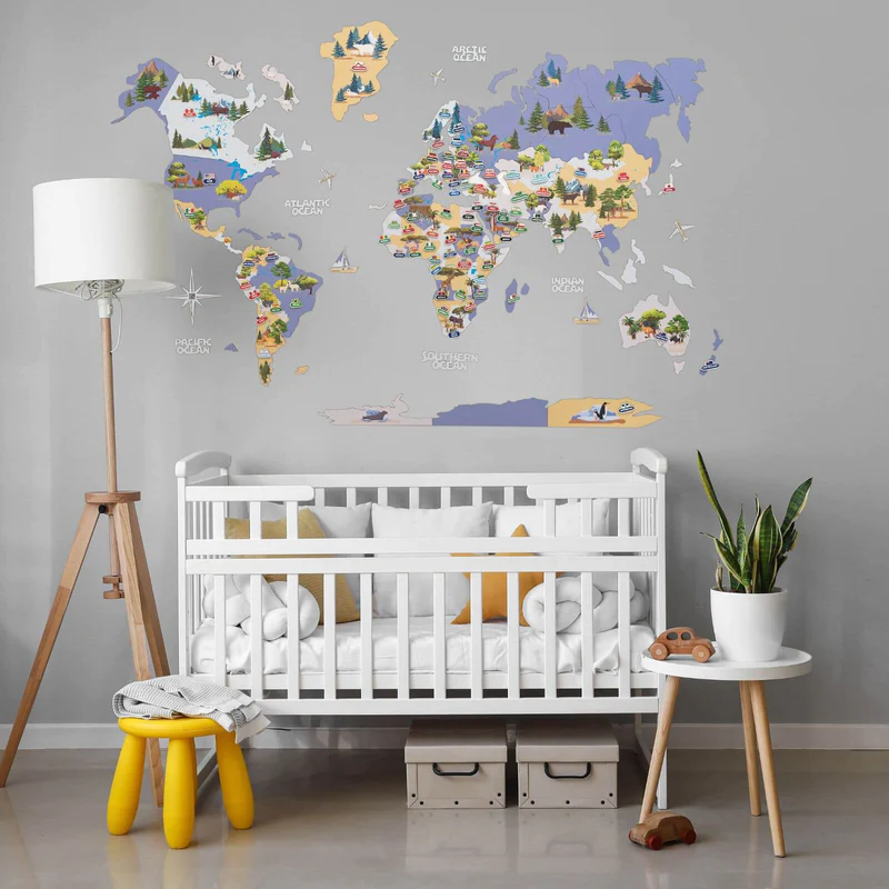 2D Kids Animal World Map Indigo