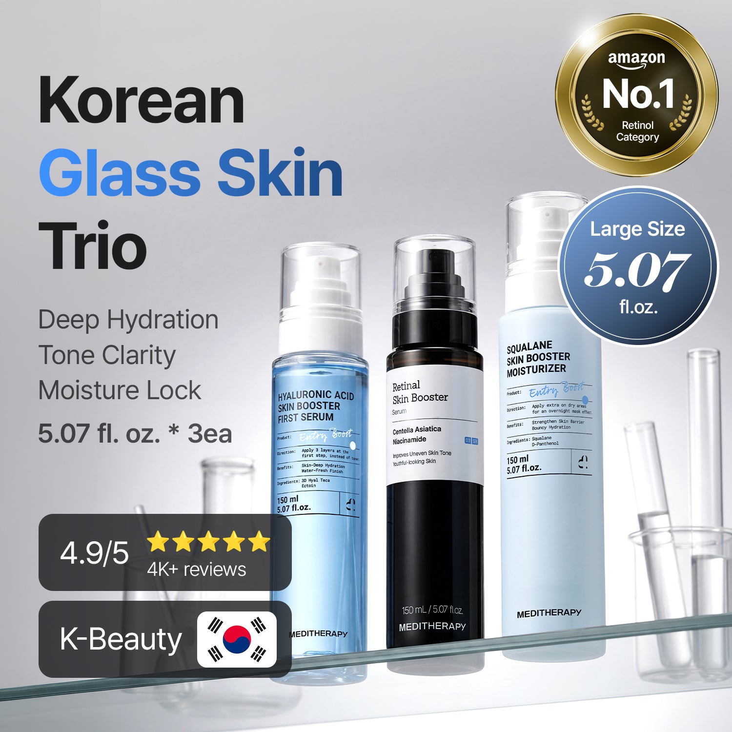 [MEDITHERAPY] Hyaluronic Acid Skin Booster First Serum + Retinal Skin Booster Serum + Squalane Skin Booster Moisturizer