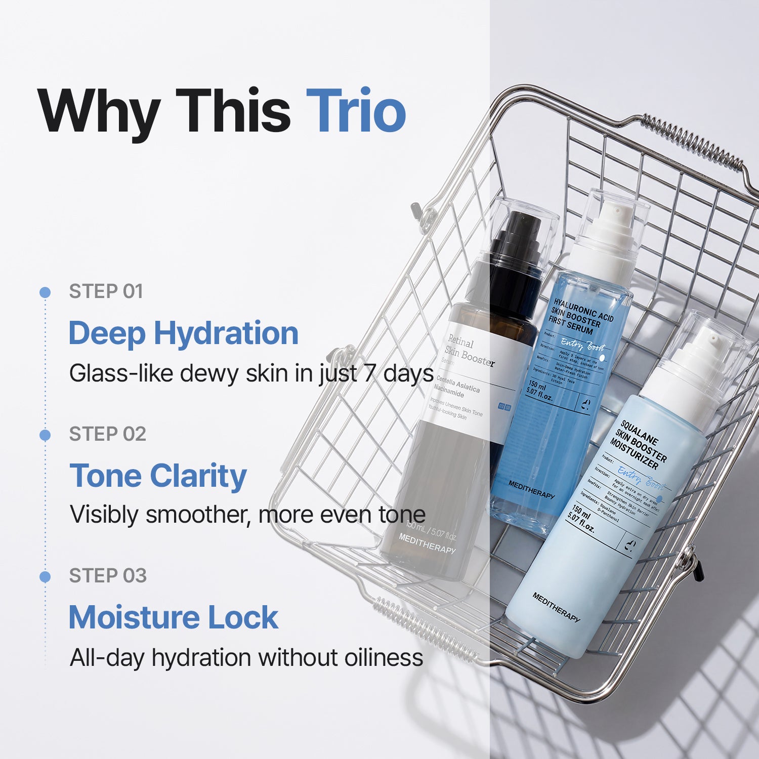 [MEDITHERAPY] Hyaluronic Acid Skin Booster First Serum + Retinal Skin Booster Serum + Squalane Skin Booster Moisturizer