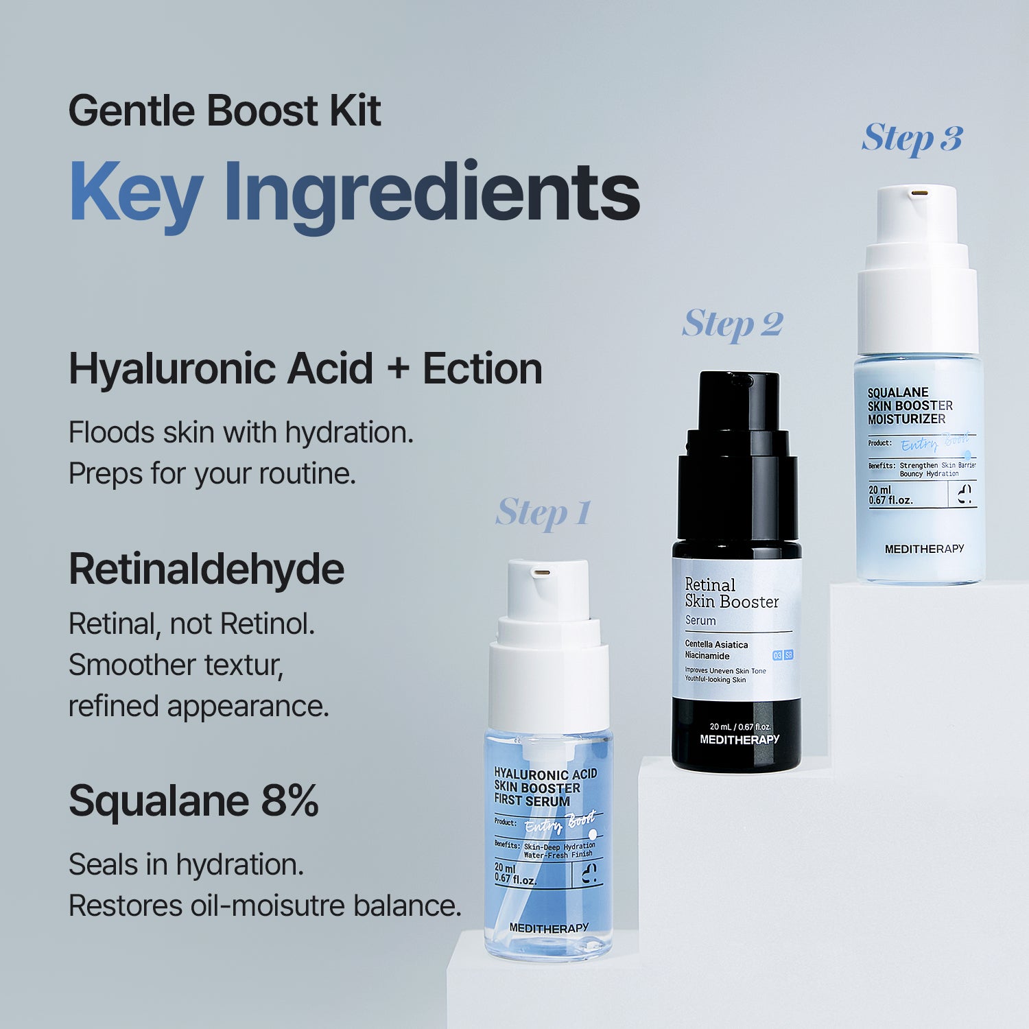 [MEDITHERAPY] Hyaluronic Acid Skin Booster First Serum + Retinal Skin Booster Serum + Squalane Skin Booster Moisturizer