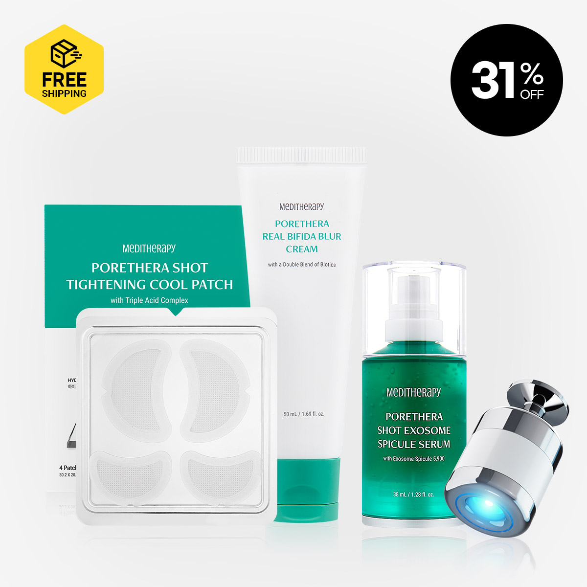 [MEDITHERAPY] PORETHERA REAL BIFIDA BLUR CREAM + EXOSOME SPICULE SERUM + MINIMIZER + COOL PATCH