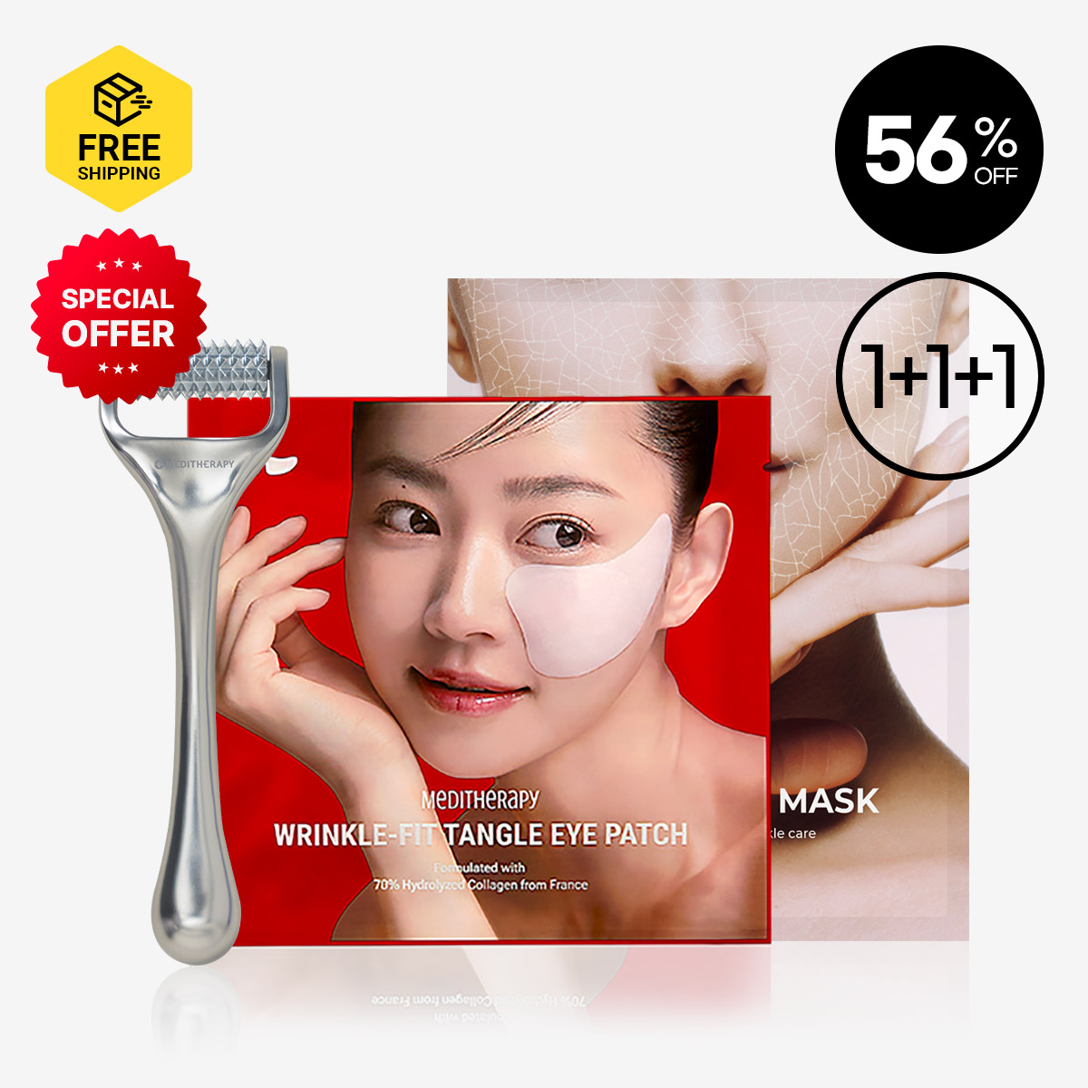 [MEDITHERAPY] Wrinkle-fit Tangle Collagen Eye Patch 1+ Wrinkle-fit Mask 1  + Needle Roller 1