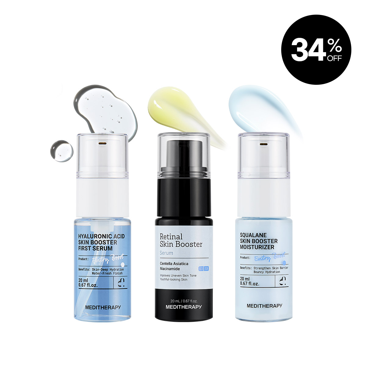 [MEDITHERAPY] Hyaluronic Acid Skin Booster First Serum + Retinal Skin Booster Serum + Squalane Skin Booster Moisturizer