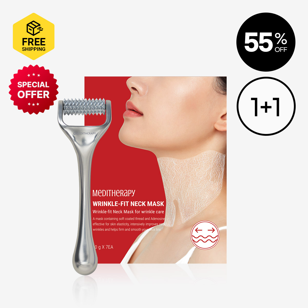 [MEDITHERAPY] Wrinkle-Fit Neck Mask 1 Box + Needle Roller