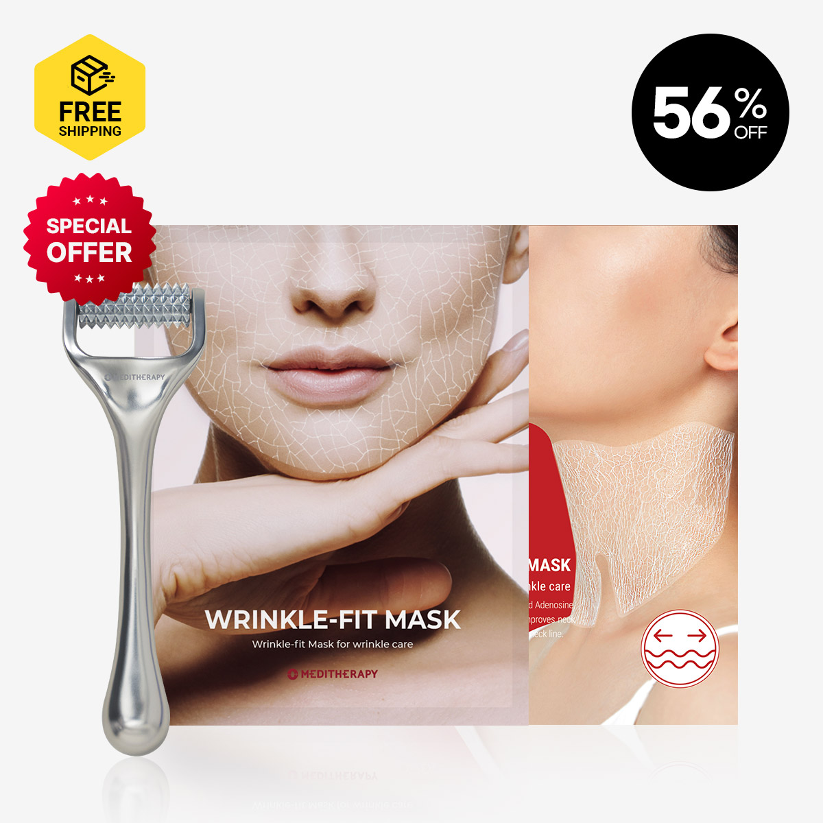 [MEDITHERAPY] Wrinkle-Fit Neck Mask 1 + Wrinkle-Fit Face Mask 1 + Needle Roller