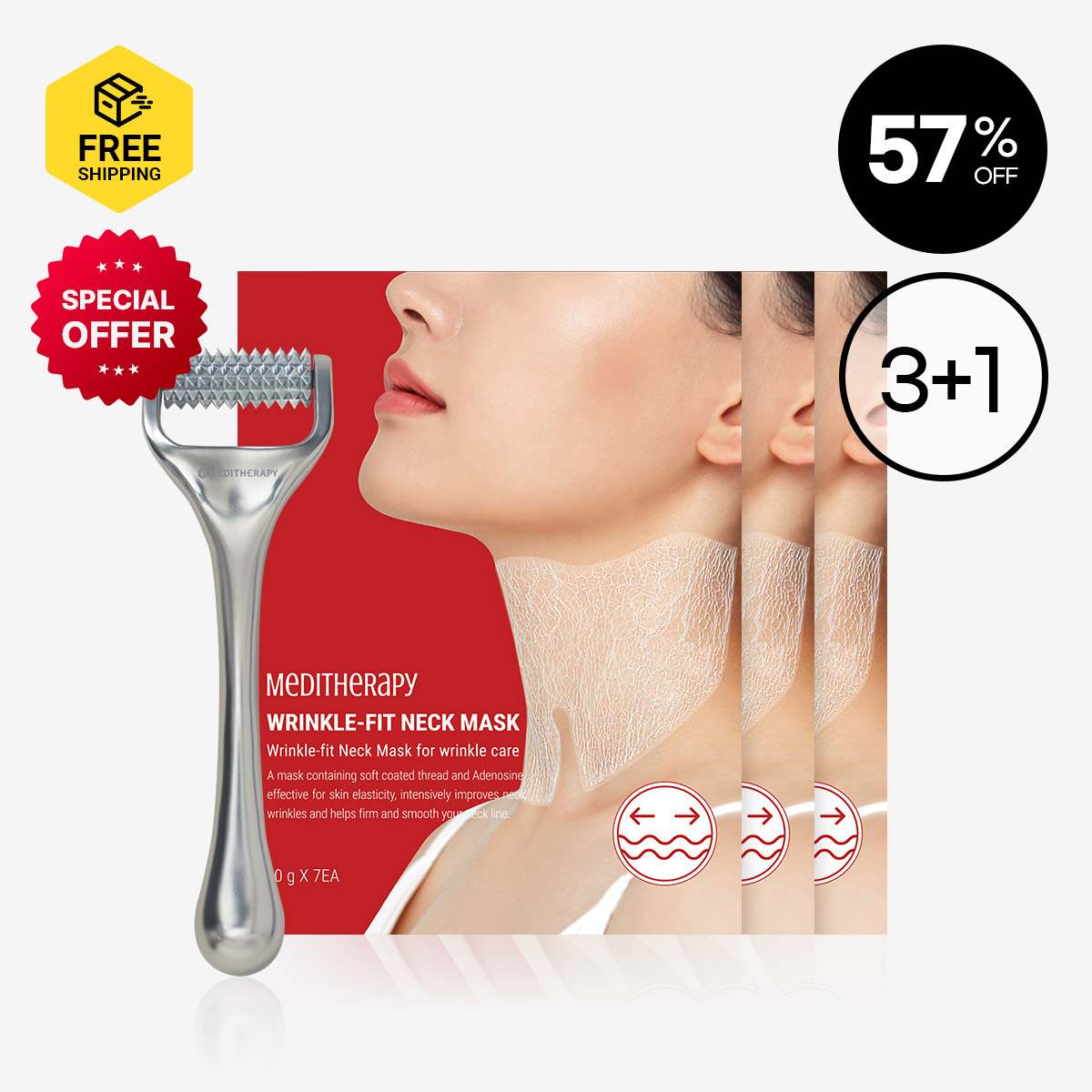 [MEDITHERAPY] Wrinkle-Fit Neck Mask 3 + Wrinkle-Fit Needle Roller 1