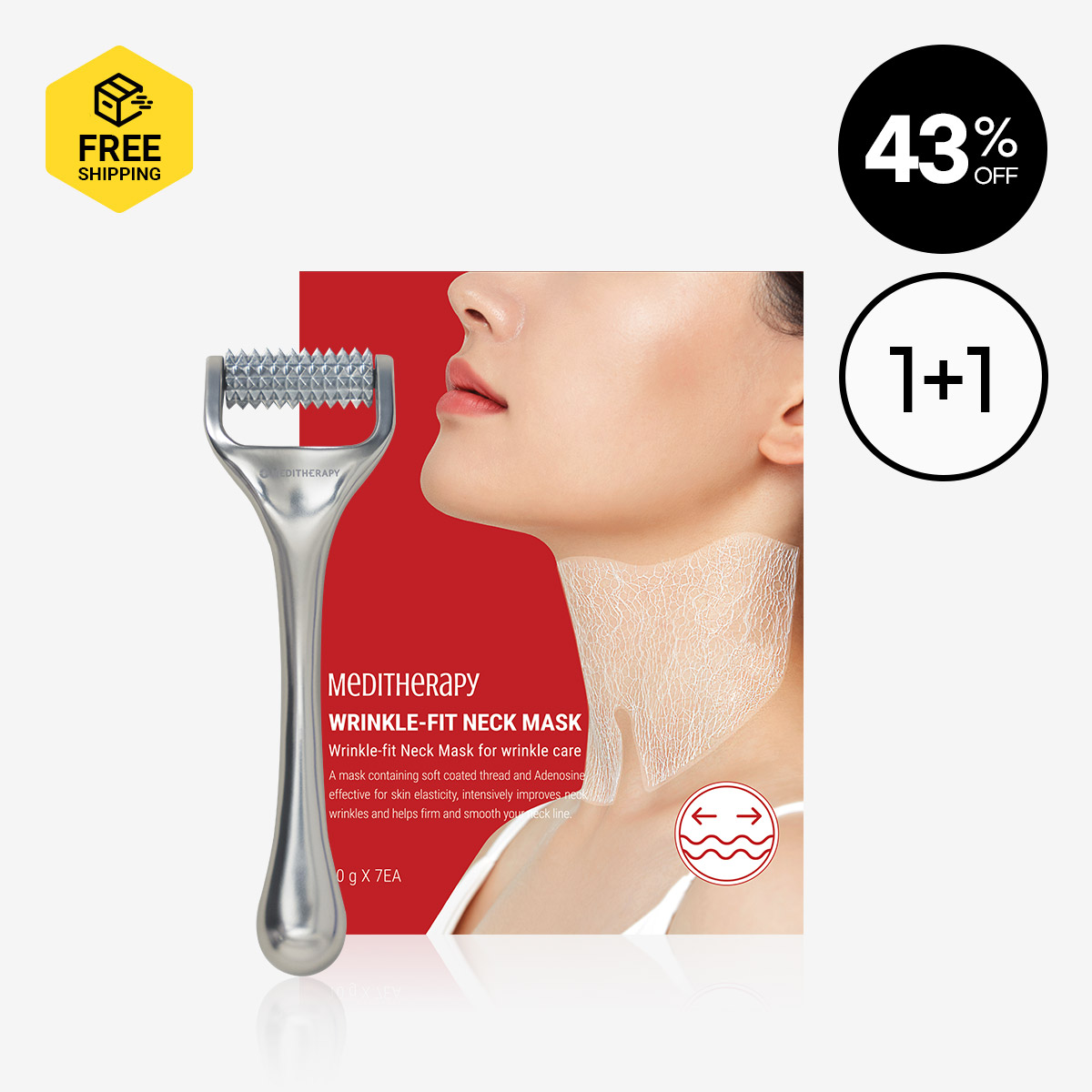 [MEDITHERAPY] Wrinkle-Fit Neck Mask 1 Box + Needle Roller