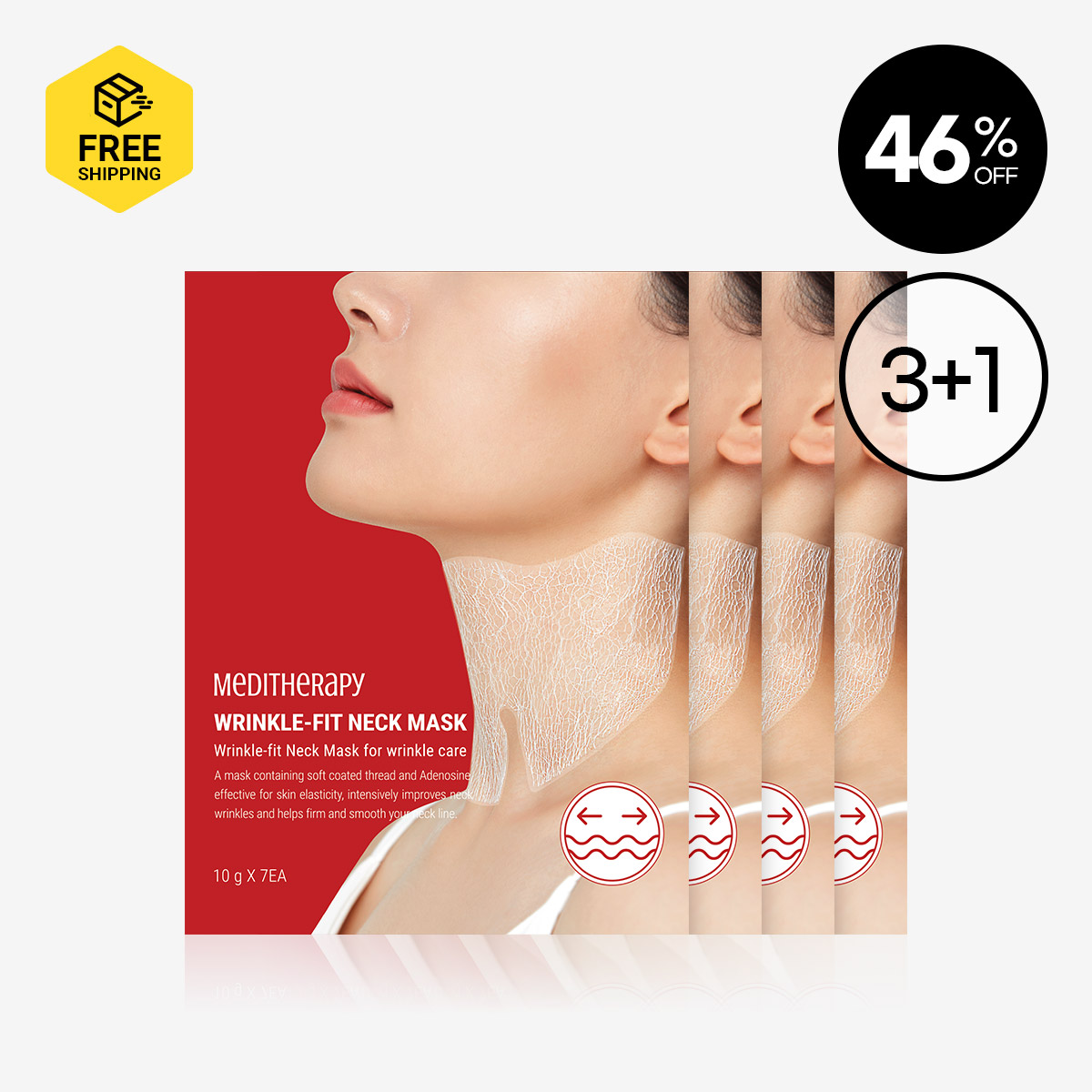 [MEDITHERAPY] Wrinkle-Fit Neck Mask 3+1