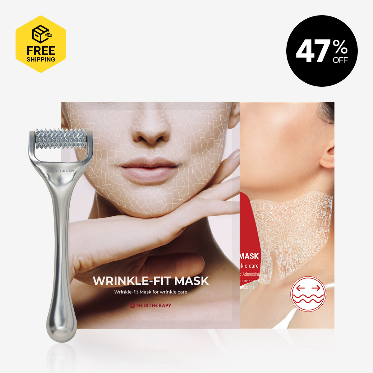[MEDITHERAPY] Wrinkle-Fit Neck Mask 1 + Wrinkle-Fit Face Mask 1 + Needle Roller