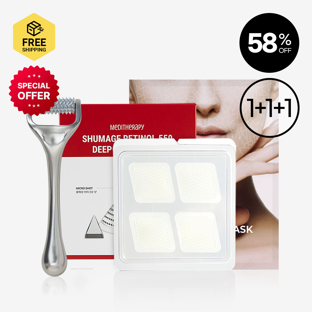[MEDITHERAPY] Shumage Retinol 550 Deep Shot Patch 1  + Wrinkle-Fit Mask 1 + Wrinkle-Fit Needle Roller 1