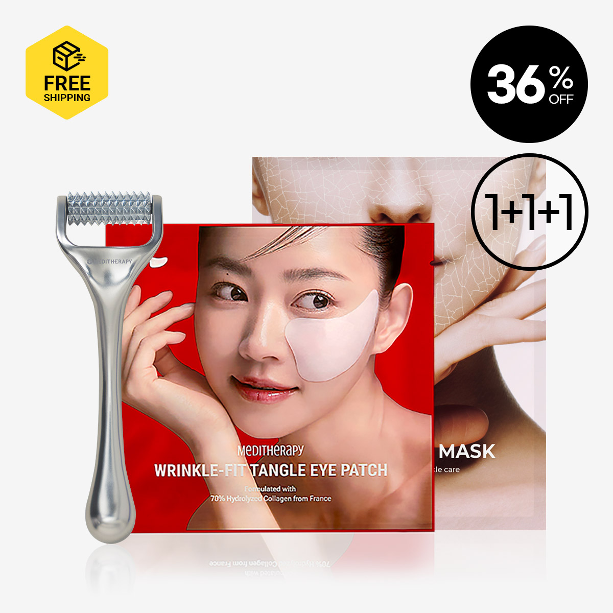 [MEDITHERAPY] Wrinkle-fit Tangle Collagen Eye Patch 1+ Wrinkle-fit Mask 1  + Needle Roller 1