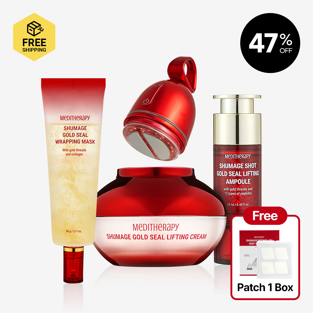 [MEDITHERAPY] Shumage Gold Seal Lifting Cream  + Shumage EMS device  + Shumage Shot Gold Seal Lifting Ampoule + Shumage Gold Seal Wrapping Mask + FREE Shumage Patch