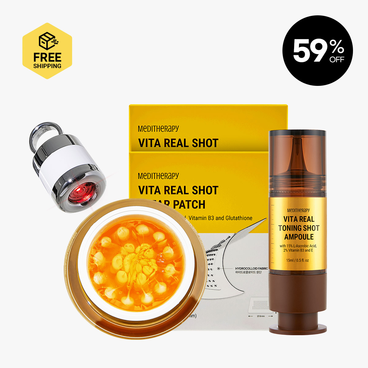 [Meditherapy] VITA REAL TONING LASER CREAM 1 + VITA C TONE-UP SPOT CORRECTING AMPOULE 1 + VITA C 8-HOURS SPOT CLEARING PATCH 2 