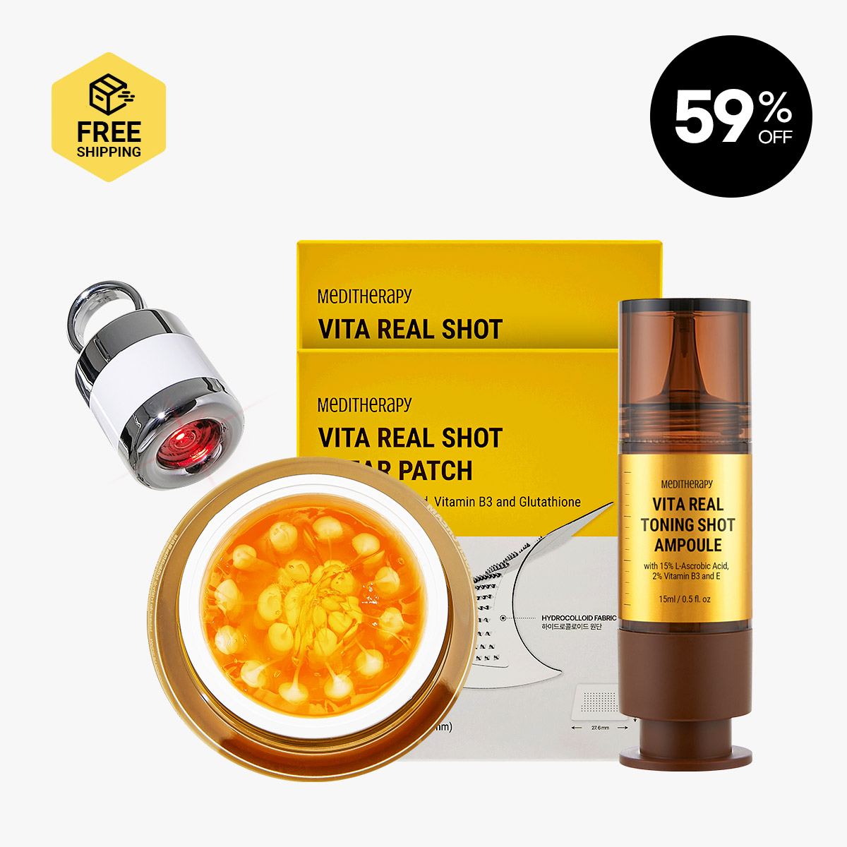 [Meditherapy] Vita Real Toning Laser Cream 1  + Vita C Tone-Up Spot Correcting Ampoule 1  + Vita C 8-hours Spot Clearing Patch 2 Box