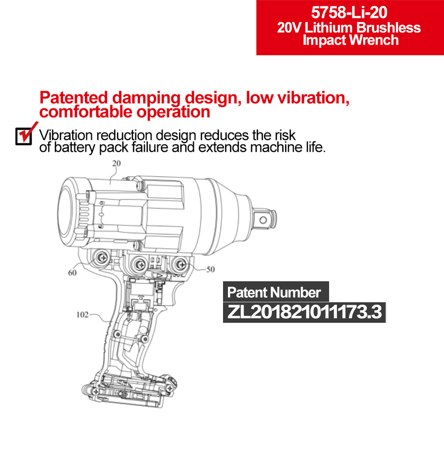 DEVON 20V Lihtium-ion Brushless Impact Wrench 5758-Li-20