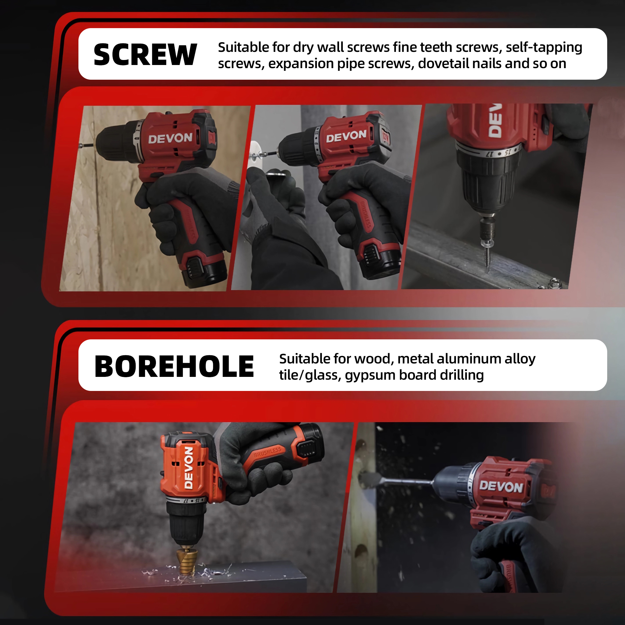 DEVON Cordless Electric Drill 5208 Multifuctional Screwdriver 