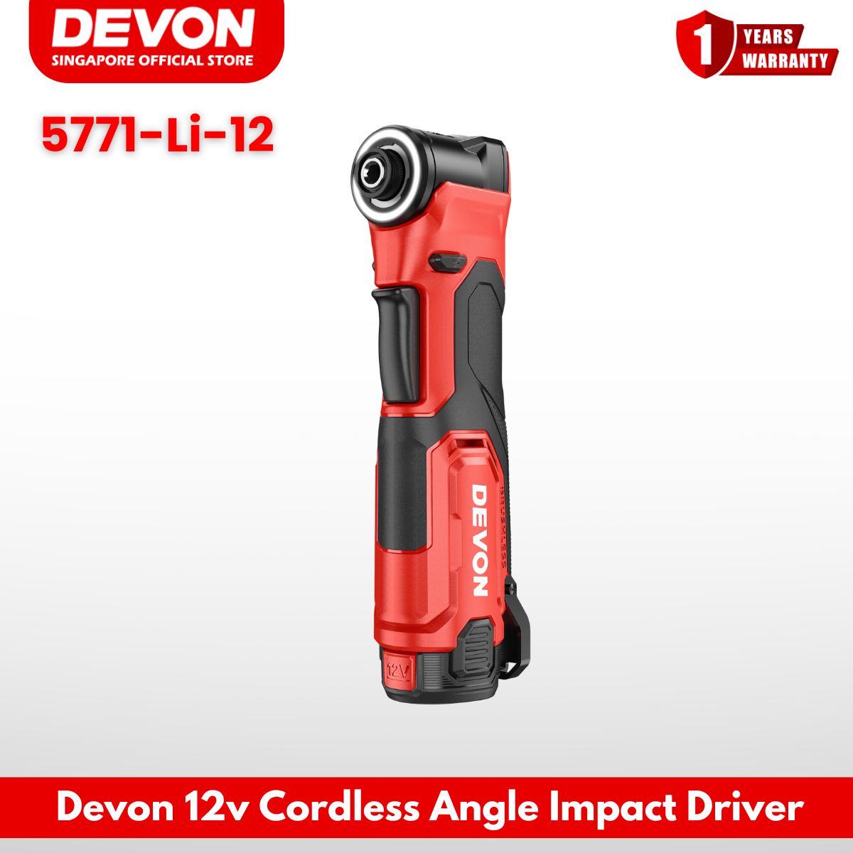 DEVON 5771-LI-12 Angle Impact Screwdriver | 12V Brushless Right Angle Impact Driver